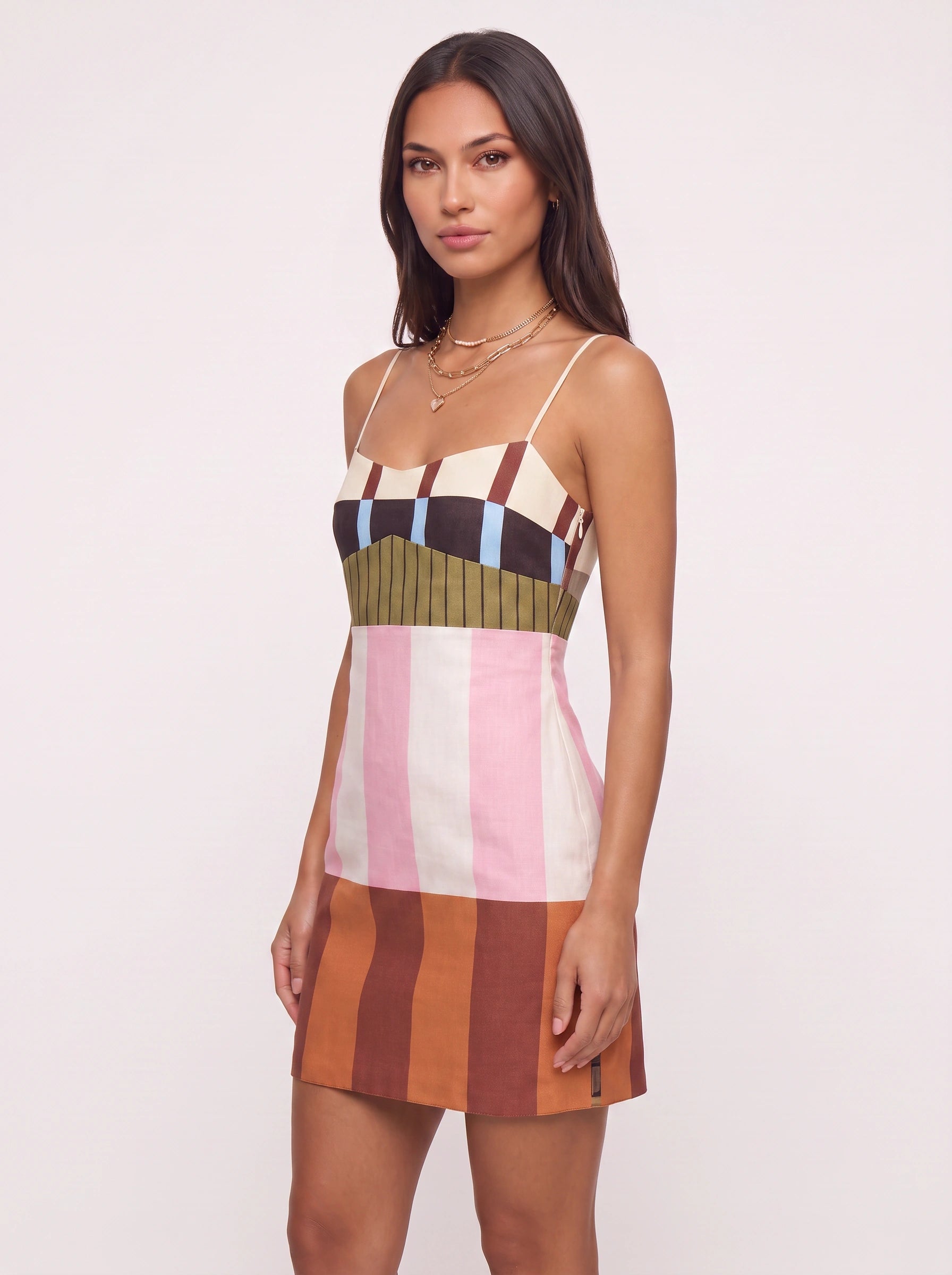Rigette Striped Cami Mini Dress – Geometric Block Print Summer Cocktail Party Women Dress Patterns