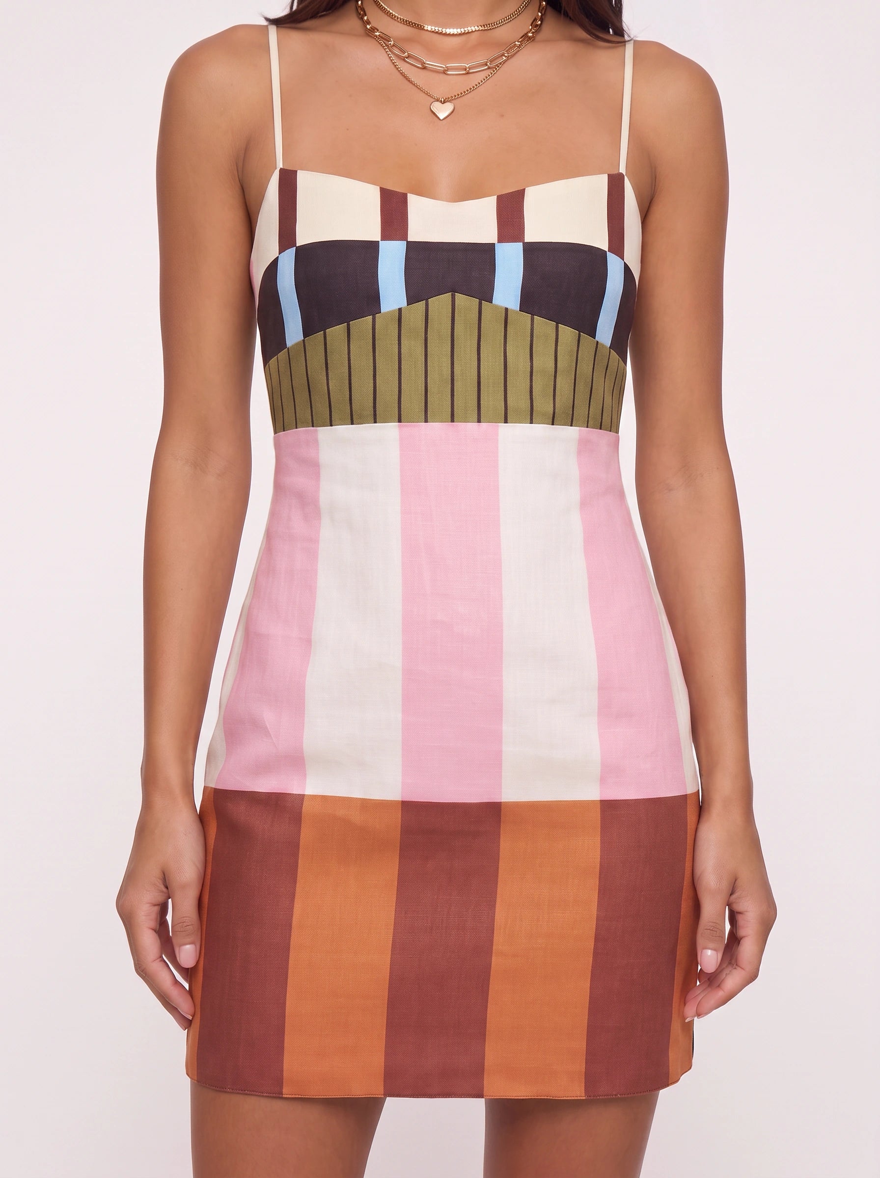 Rigette Striped Cami Mini Dress – Geometric Block Print Summer Cocktail Party Women Dress Patterns