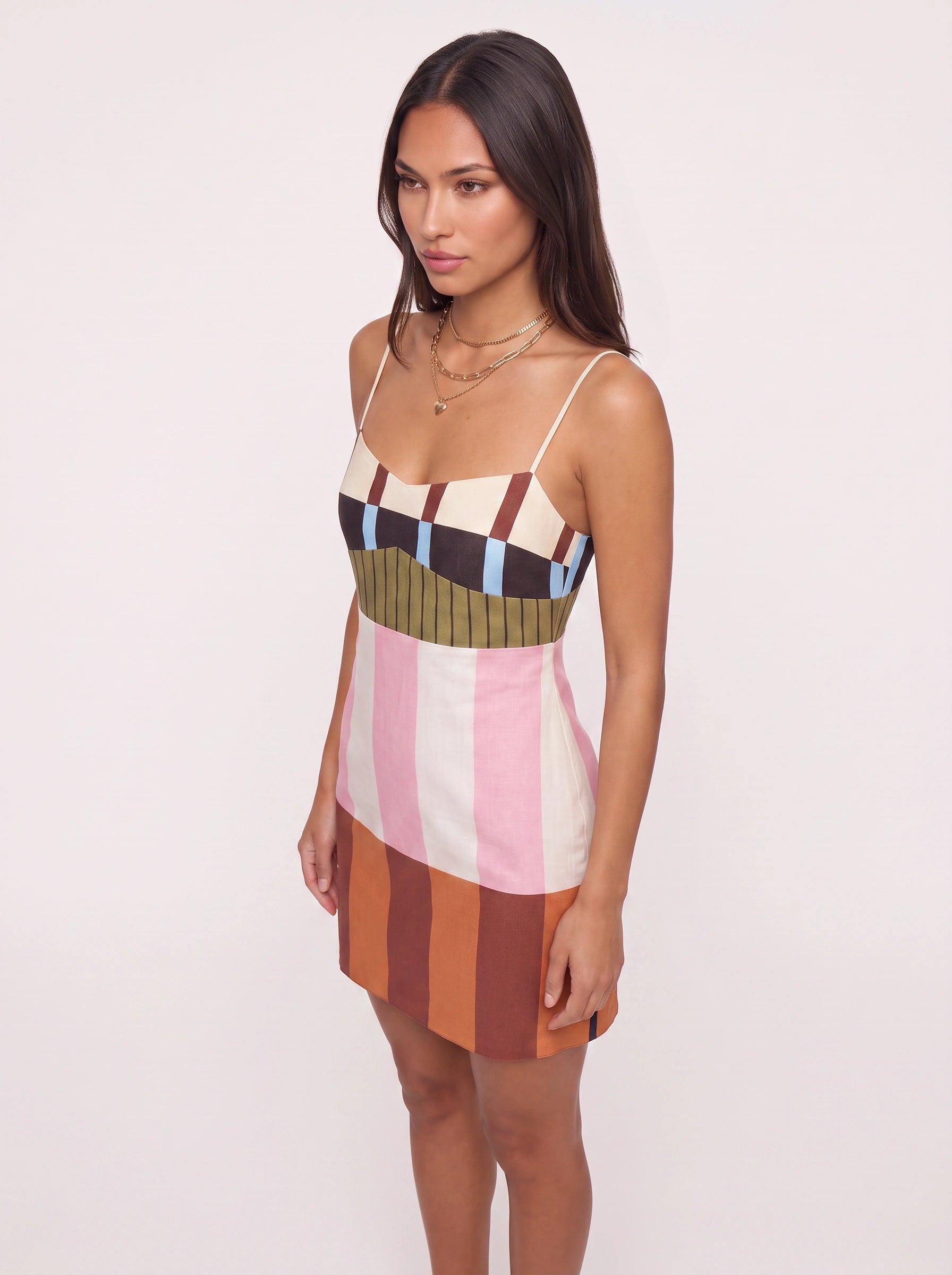 Rigette Striped Cami Mini Dress – Geometric Block Print Summer Cocktail Party Women Dress Patterns