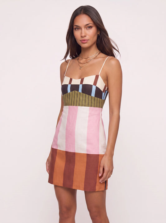 Rigette Striped Cami Mini Dress – Geometric Block Print Summer Cocktail Party Women Dress Patterns