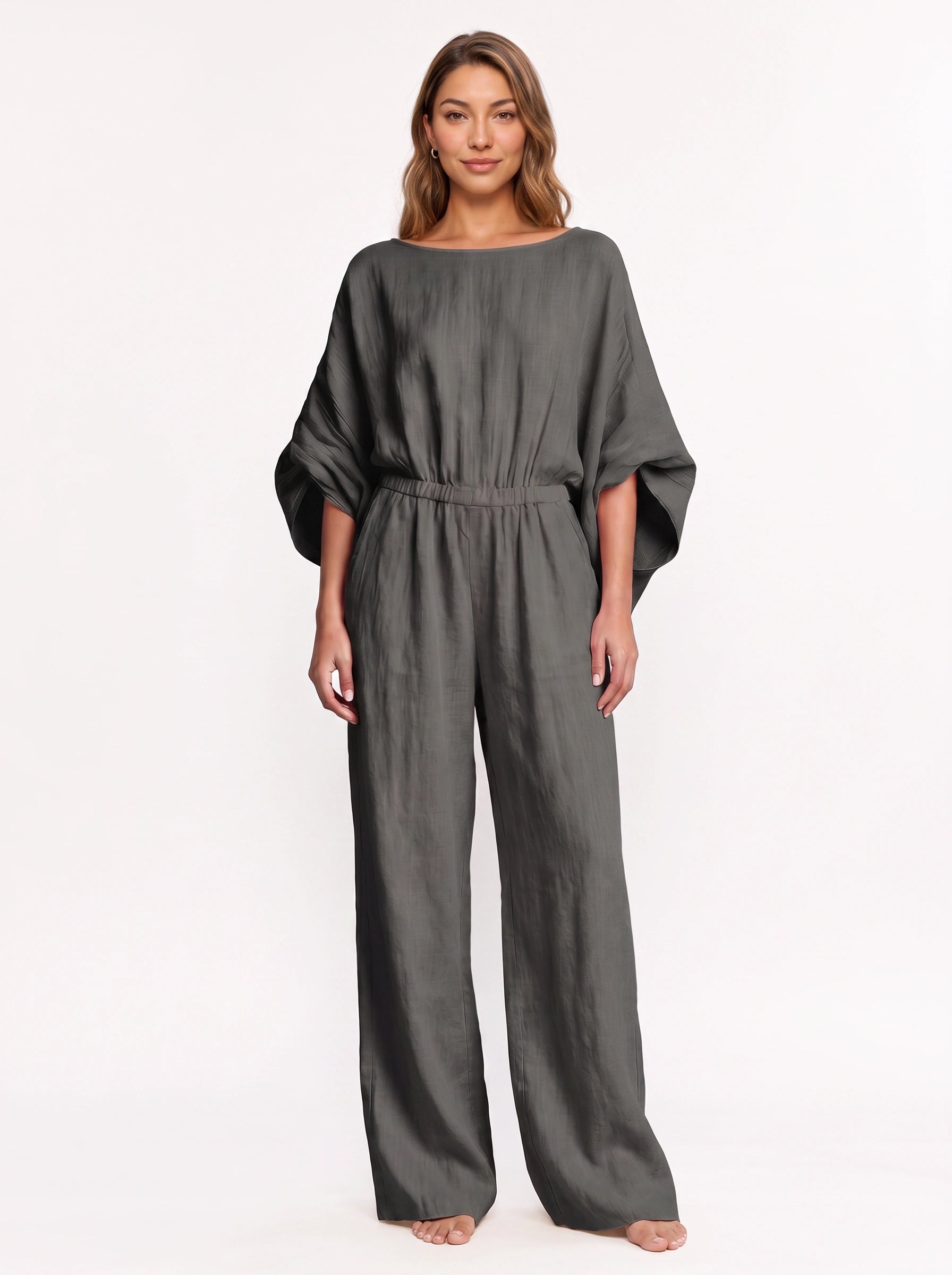 Rosonda Kimono Sleeve Wide-Leg Jumpsuit – Womens Summer Casual Relaxed Fit Boho Beach Lounge Jumpsuit