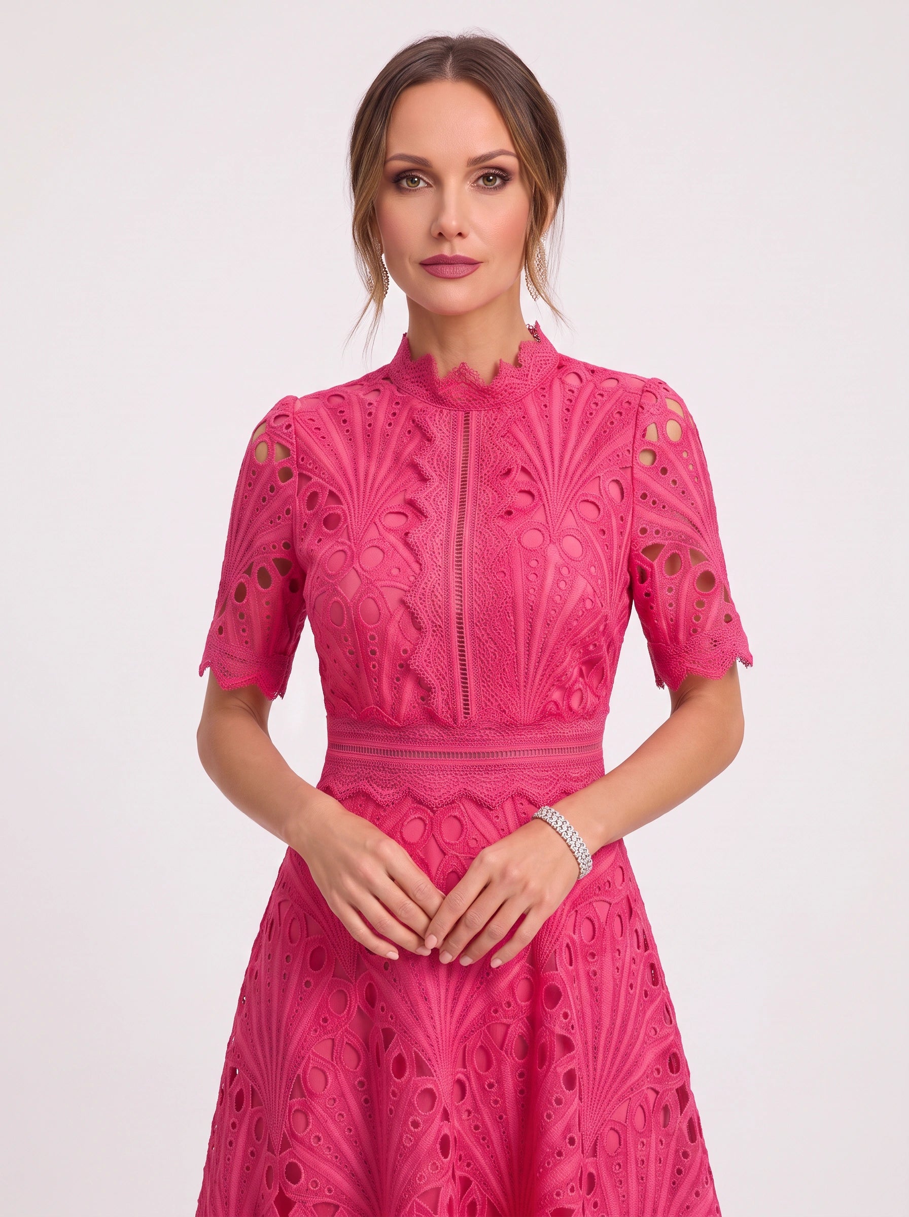 Charlisse High-Neck Lace Midi Dress – Formal Wedding Guest Women Elegant Semi Formal Midi Dress