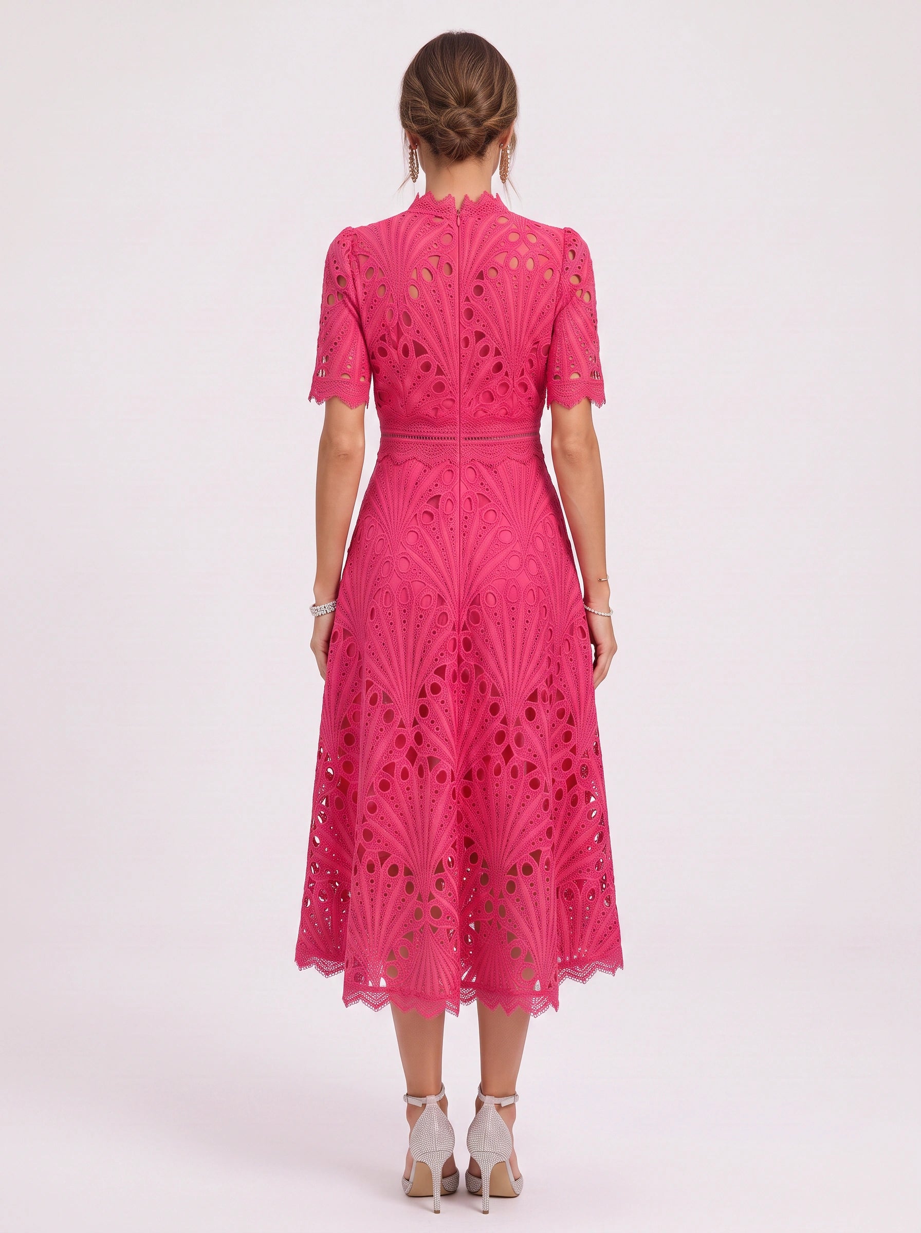 Charlisse High-Neck Lace Midi Dress – Formal Wedding Guest Women Elegant Semi Formal Midi Dress