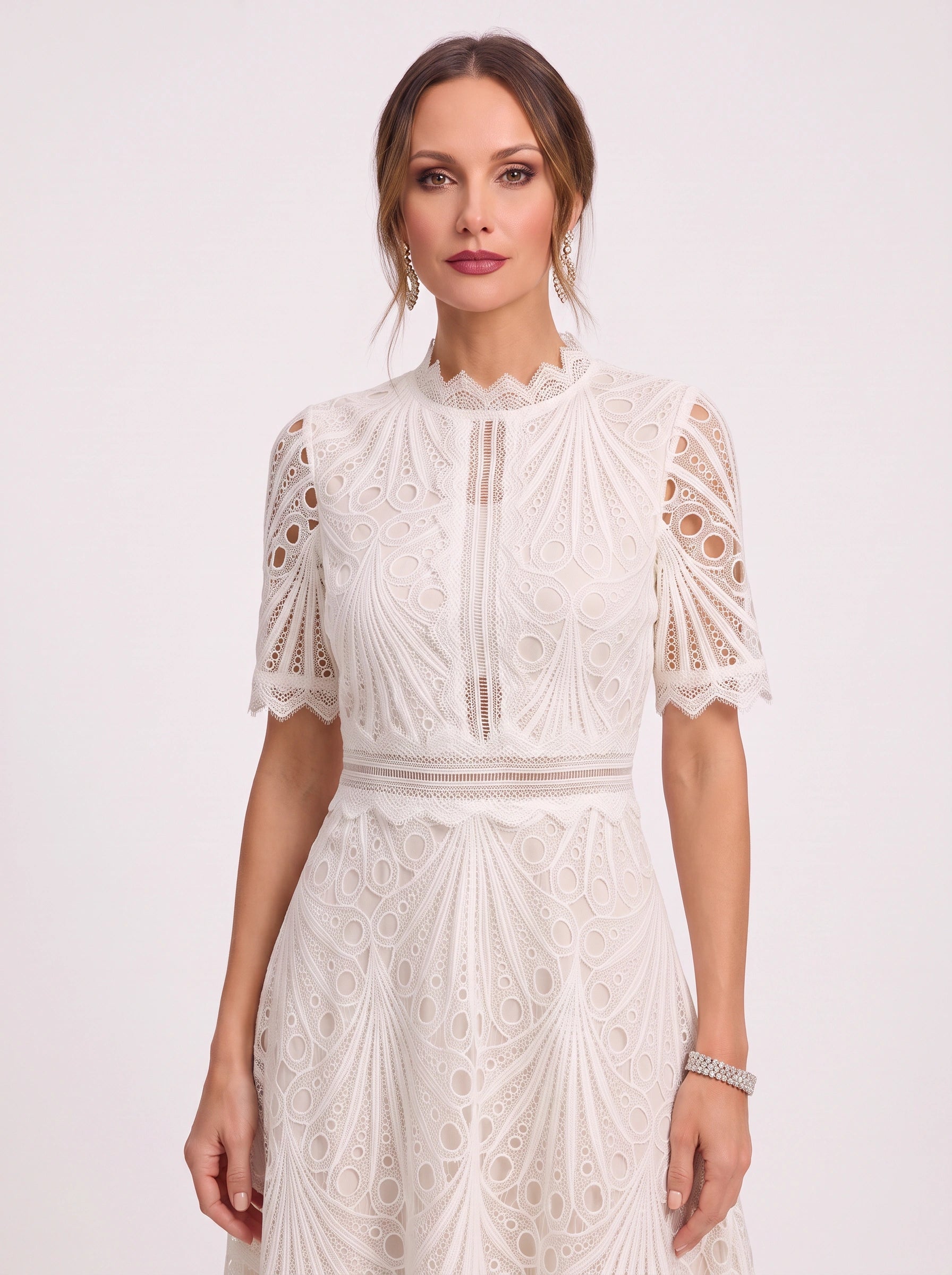 Charlisse High-Neck Lace Midi Dress – Formal Wedding Guest Women Elegant Semi Formal Midi Dress