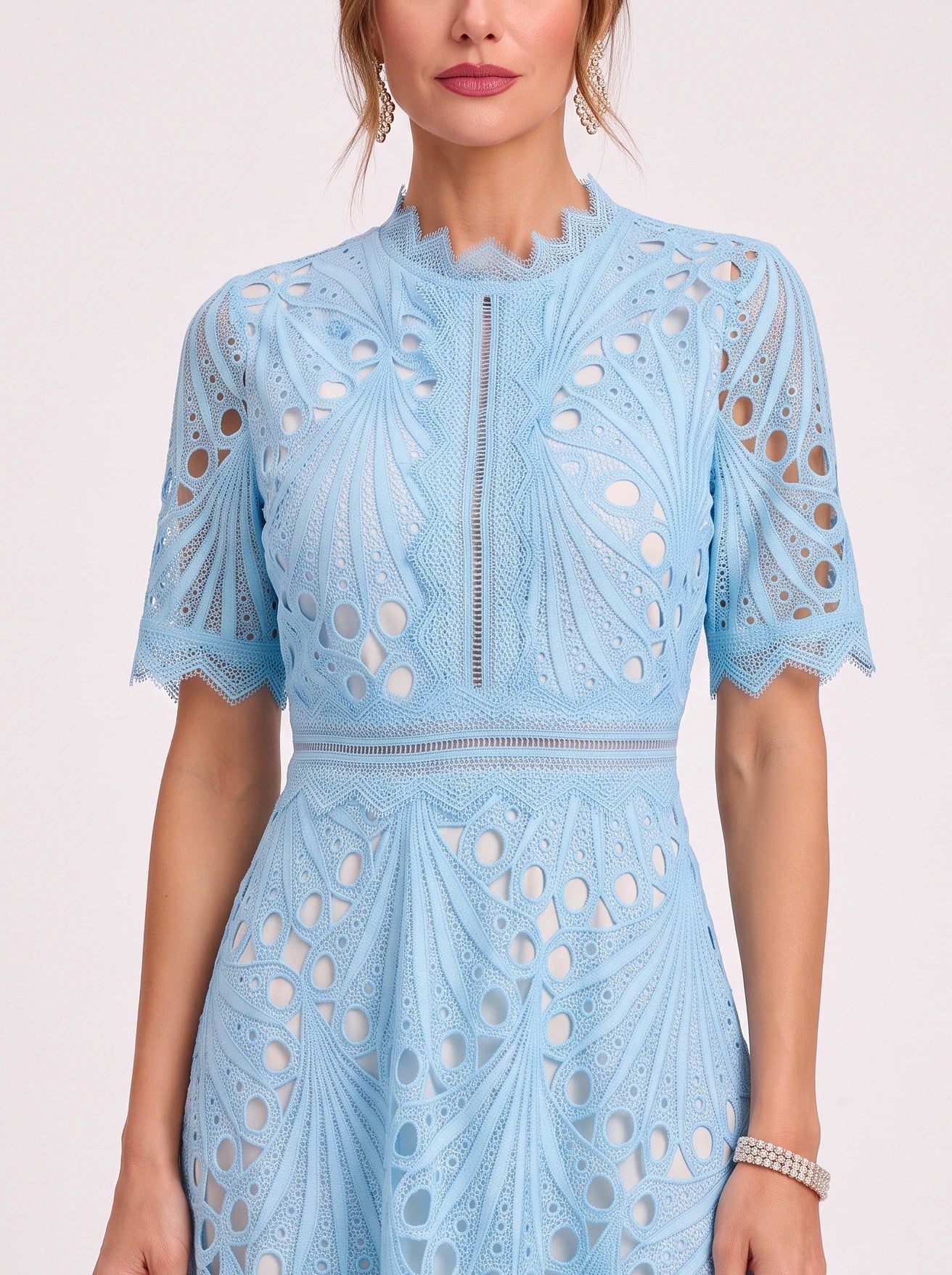 Charlisse High-Neck Lace Midi Dress – Formal Wedding Guest Women Elegant Semi Formal Midi Dress