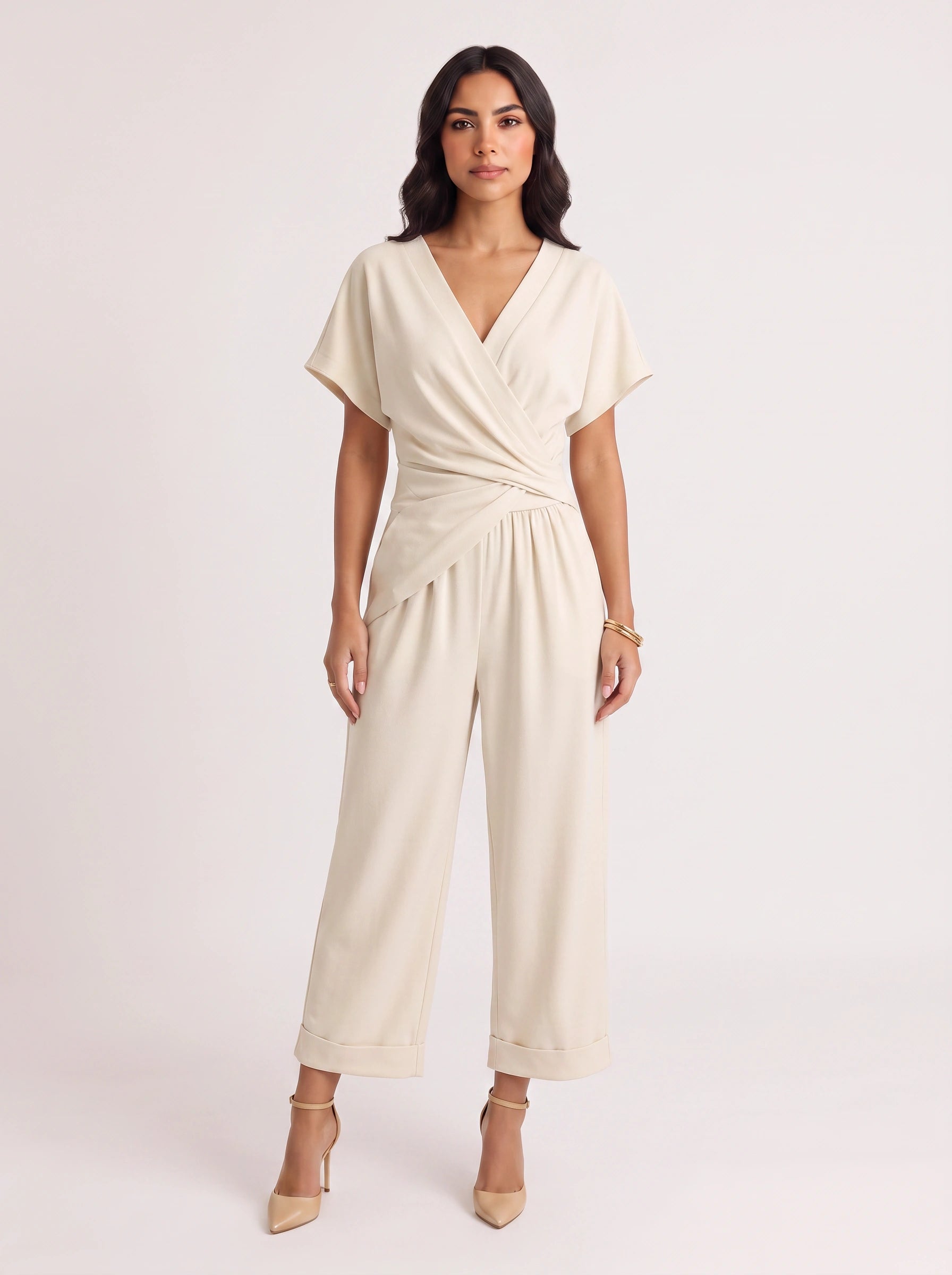 Avorio Wrap Front Jumpsuit – Wide Leg Jumpsuit Women Summer Evening Wedding Guest Formal Cocktail Party Relaxed Fit