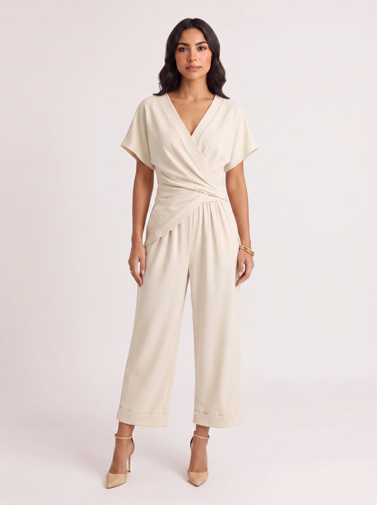 Avorio Wrap Front Jumpsuit – Wide Leg Jumpsuit Women Summer Evening Wedding Guest Formal Cocktail Party Relaxed Fit