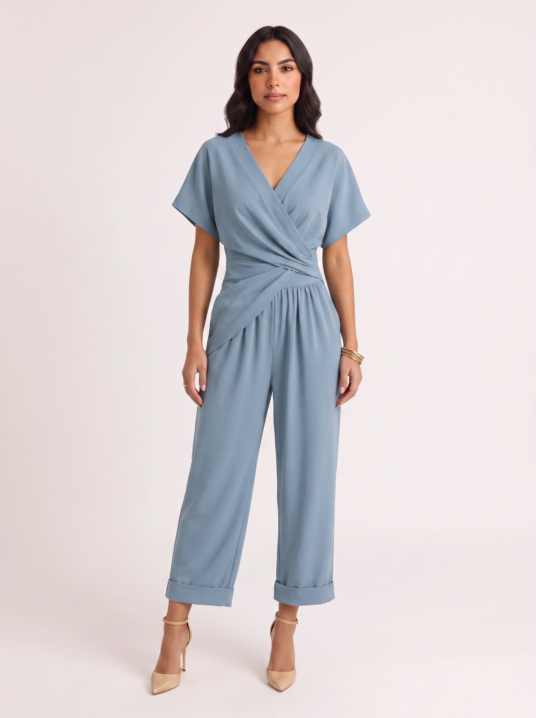 Avorio Wrap Front Jumpsuit – Wide Leg Jumpsuit Women Summer Evening Wedding Guest Formal Cocktail Party Relaxed Fit