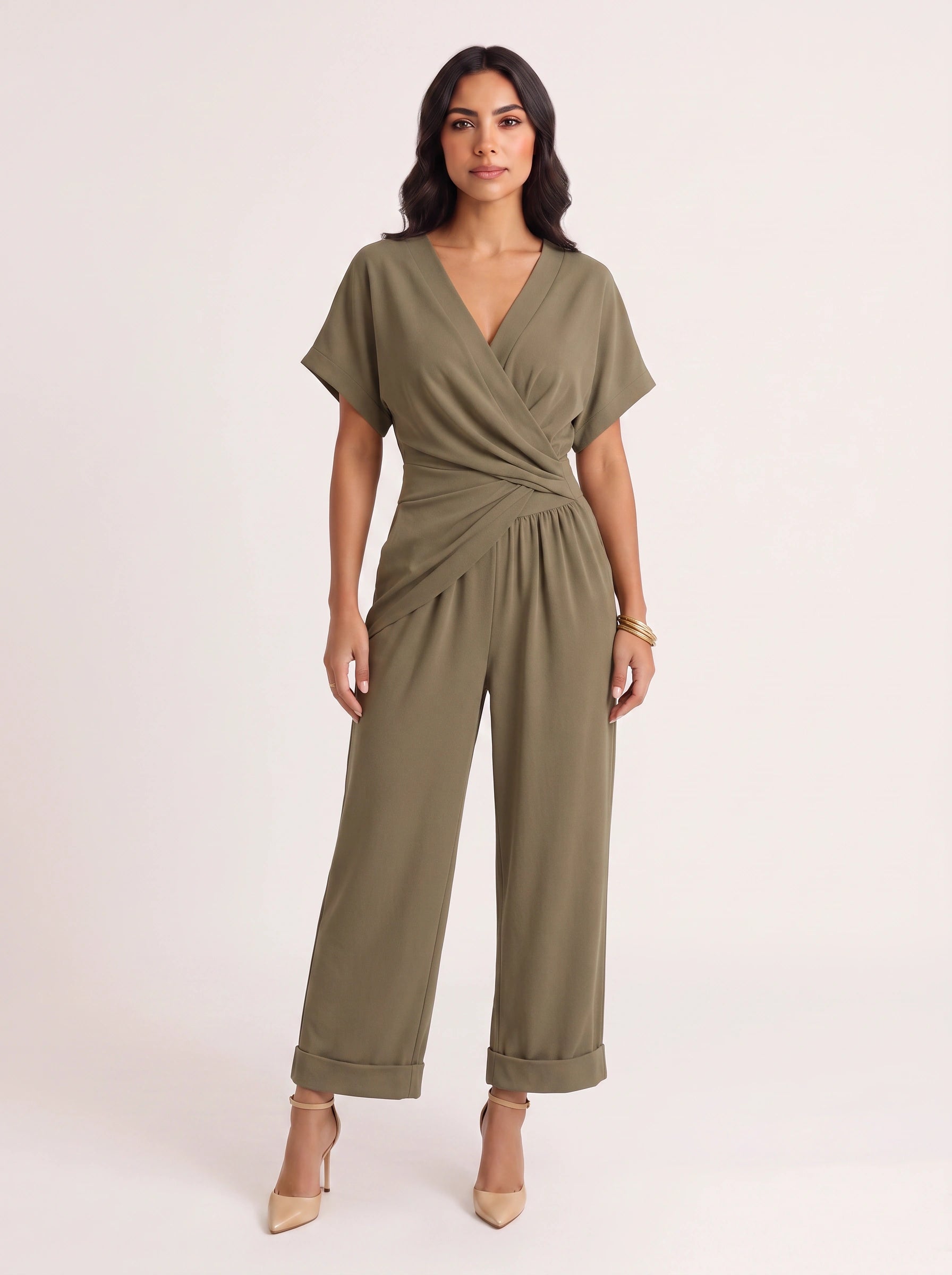 Avorio Wrap Front Jumpsuit – Wide Leg Jumpsuit Women Summer Evening Wedding Guest Formal Cocktail Party Relaxed Fit