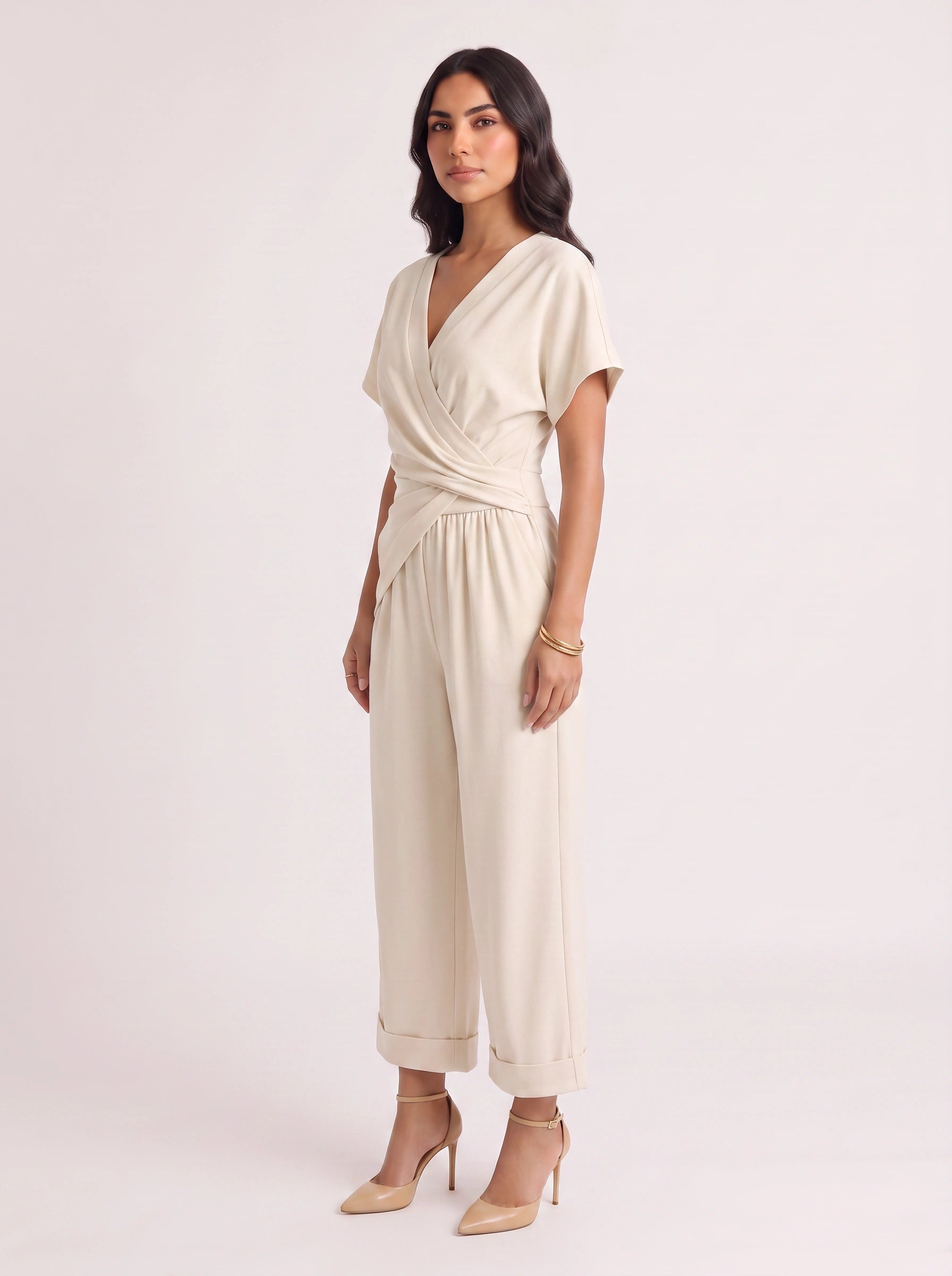 Avorio Wrap Front Jumpsuit – Wide Leg Jumpsuit Women Summer Evening Wedding Guest Formal Cocktail Party Relaxed Fit