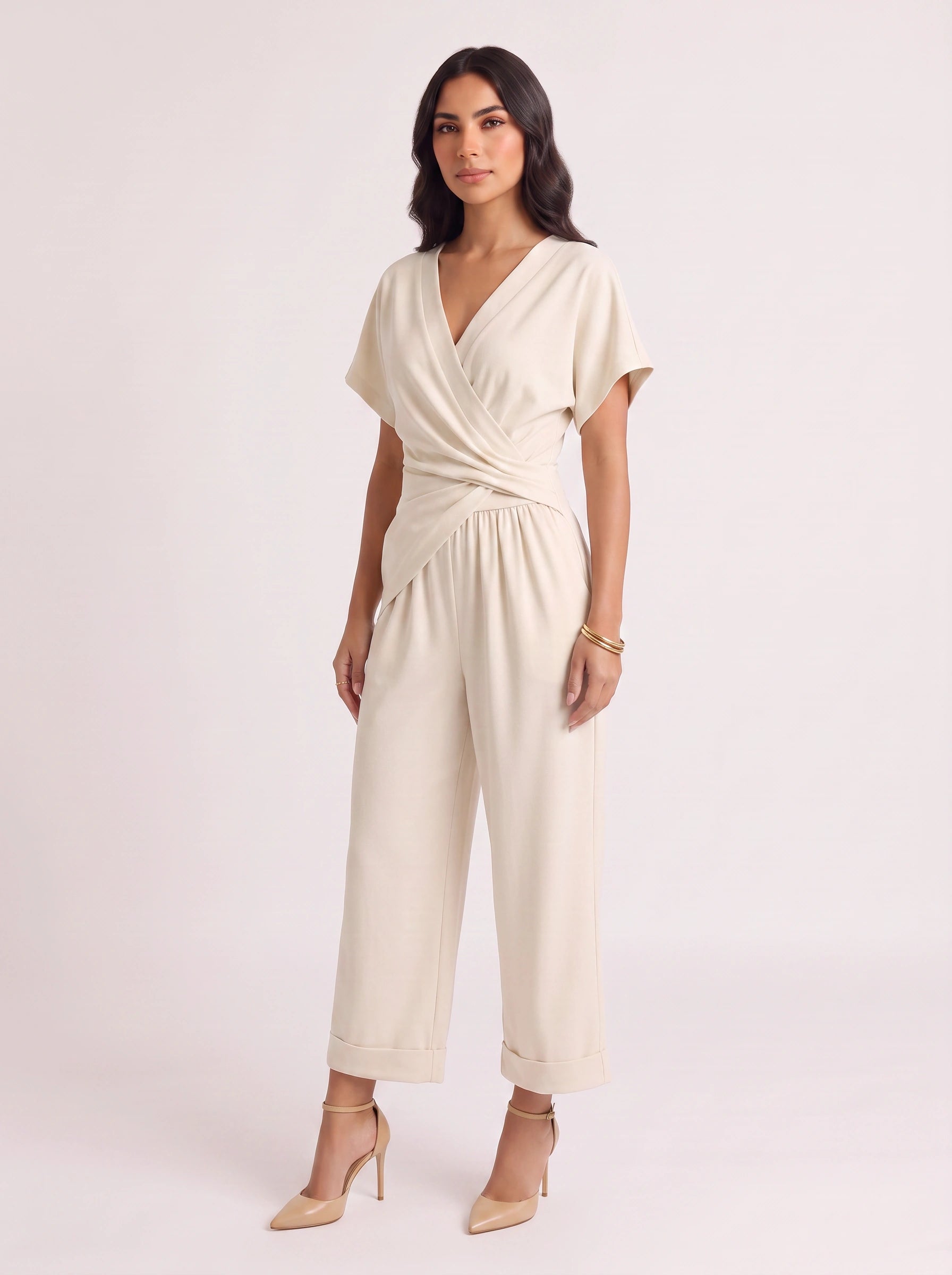 Avorio Wrap Front Jumpsuit – Wide Leg Jumpsuit Women Summer Evening Wedding Guest Formal Cocktail Party Relaxed Fit