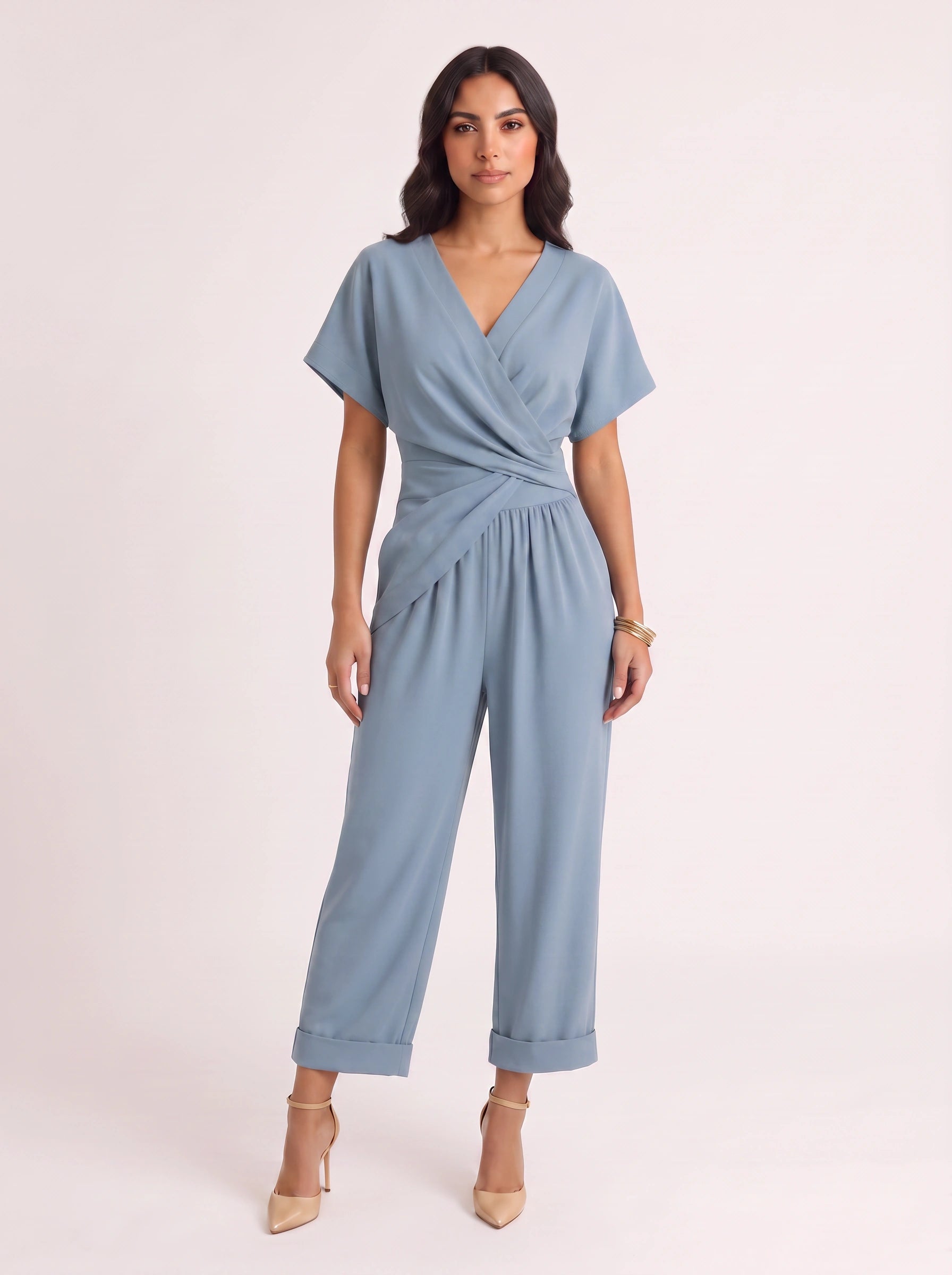 Avorio Wrap Front Jumpsuit – Wide Leg Jumpsuit Women Summer Evening Wedding Guest Formal Cocktail Party Relaxed Fit