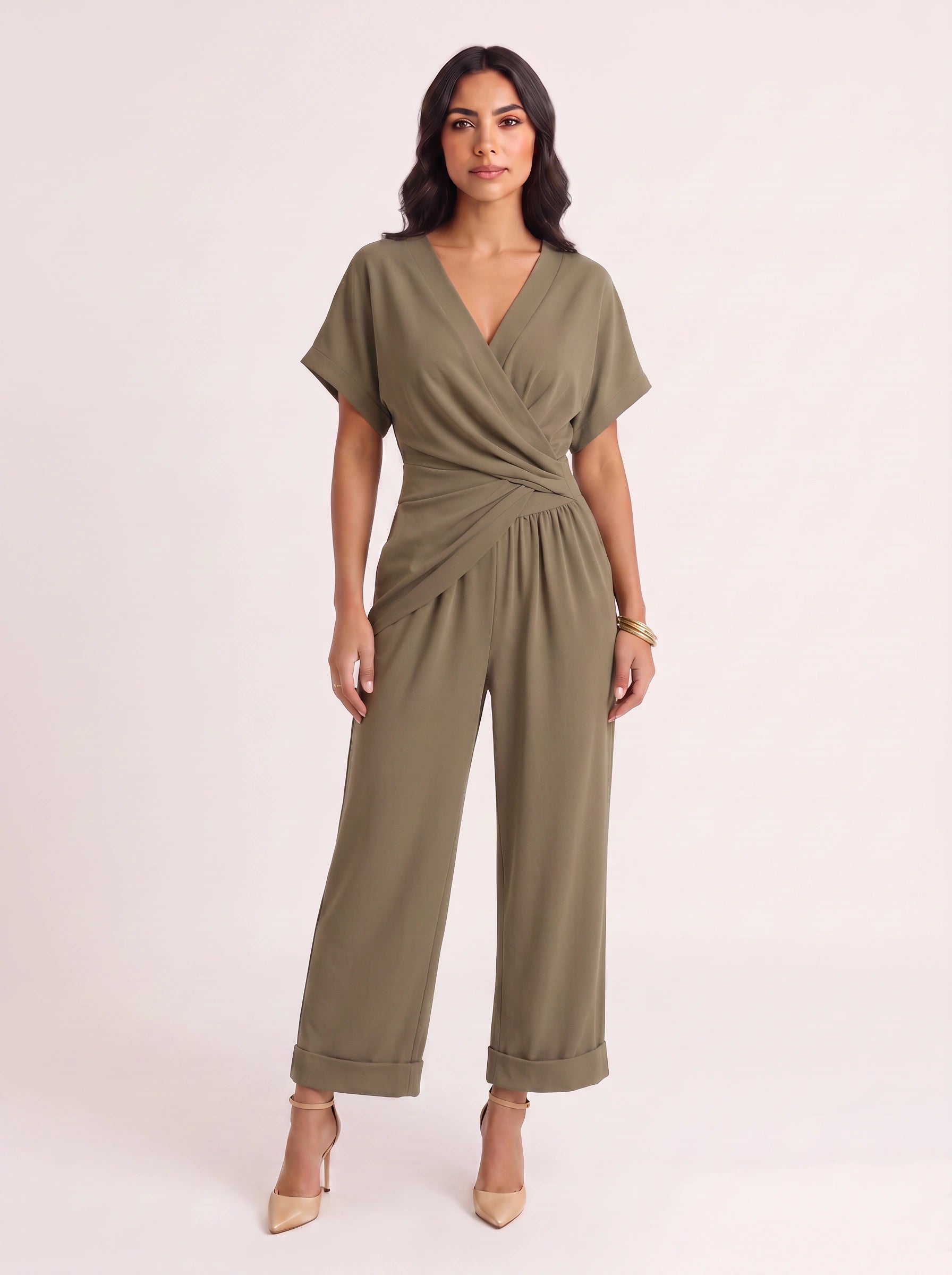 Avorio Wrap Front Jumpsuit – Wide Leg Jumpsuit Women Summer Evening Wedding Guest Formal Cocktail Party Relaxed Fit