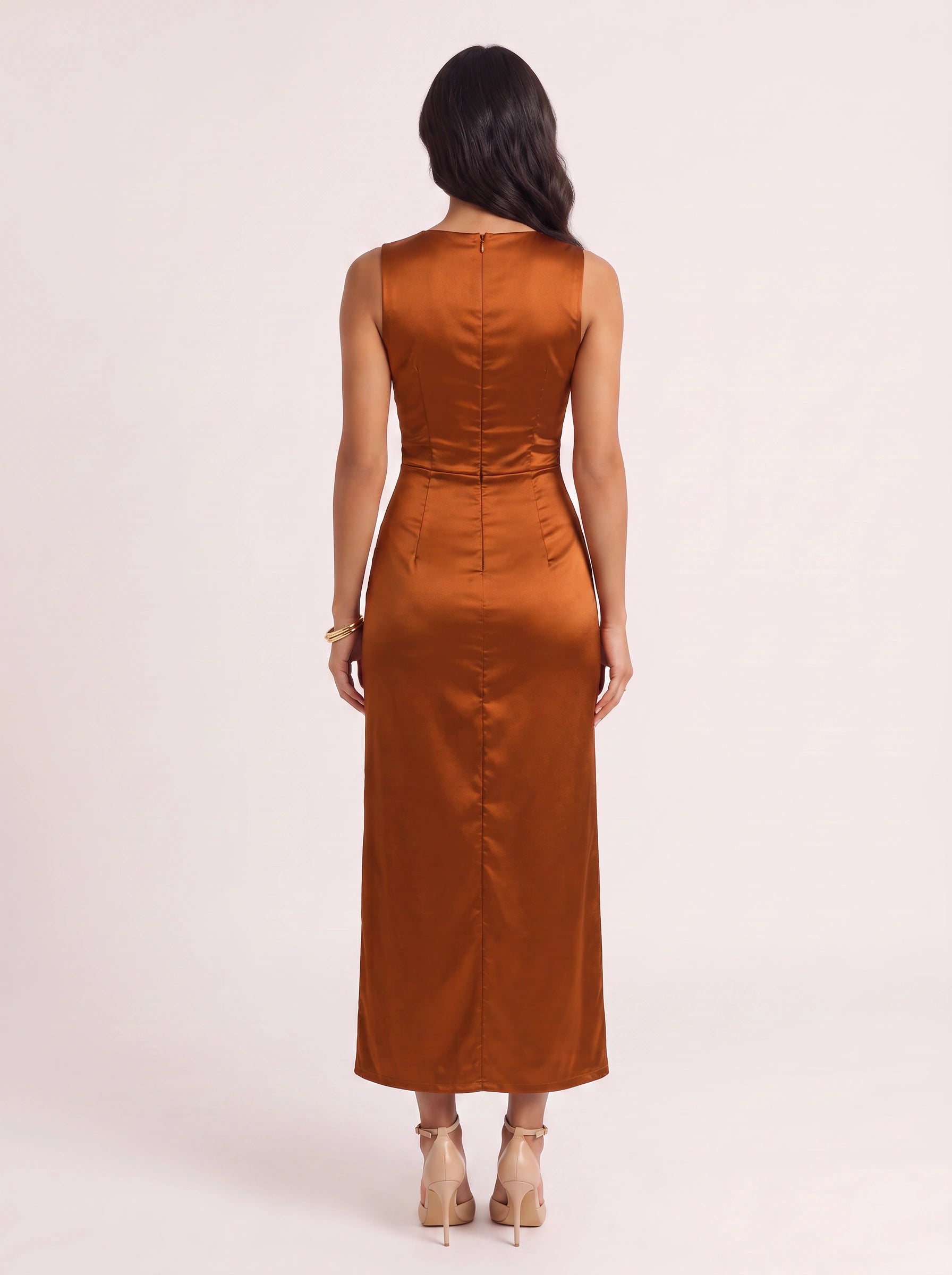 Drapreau Cowl Neck Ruched Maxi Dress – Satin Bodycon Women Formal Evening Cocktail Wedding Guest Maxi Dress