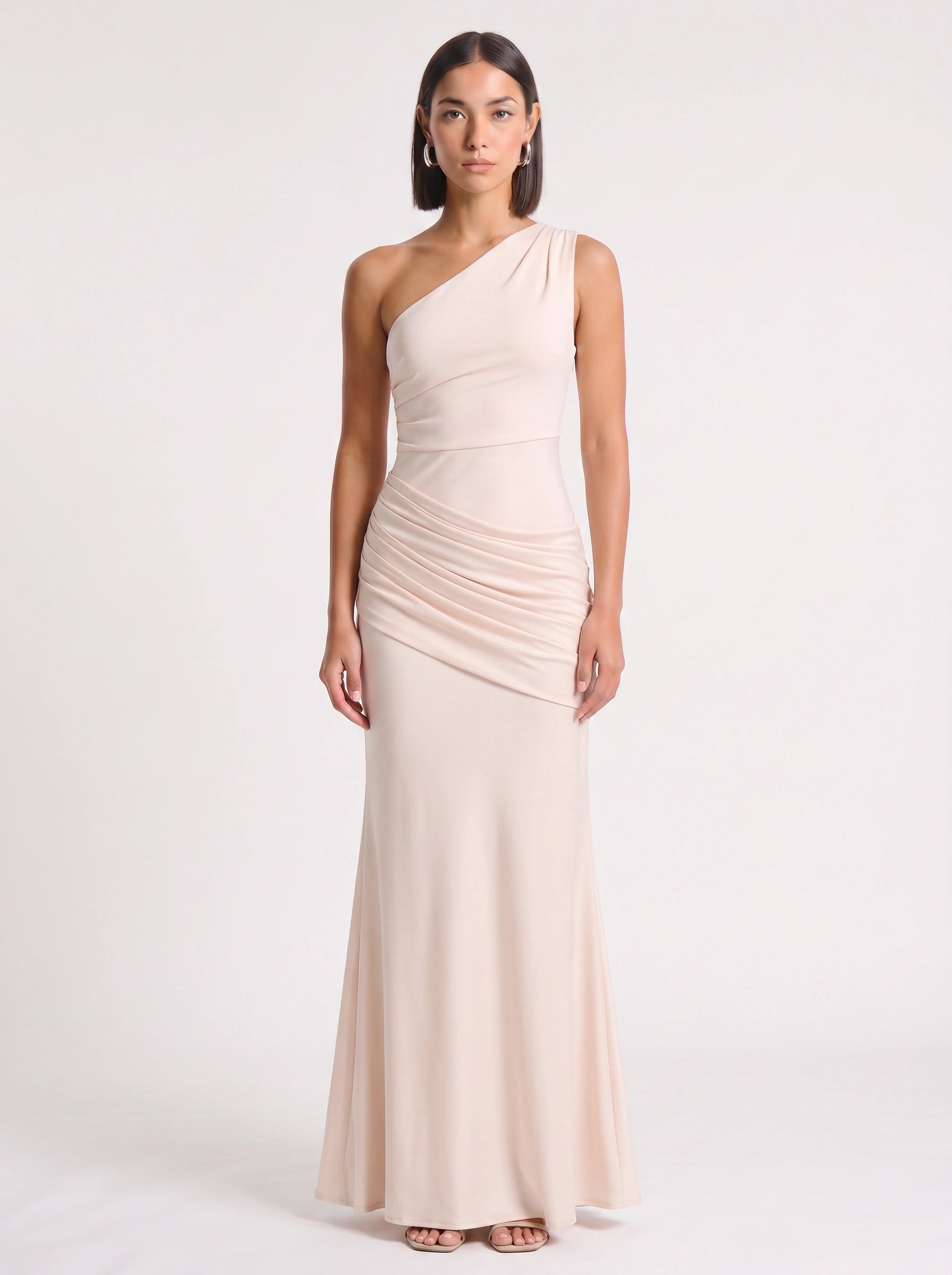Orissa One-Shoulder Ruched Maxi Dress – Satin Women Wedding Guest Formal Evening Bridesmaid Maxi Dress