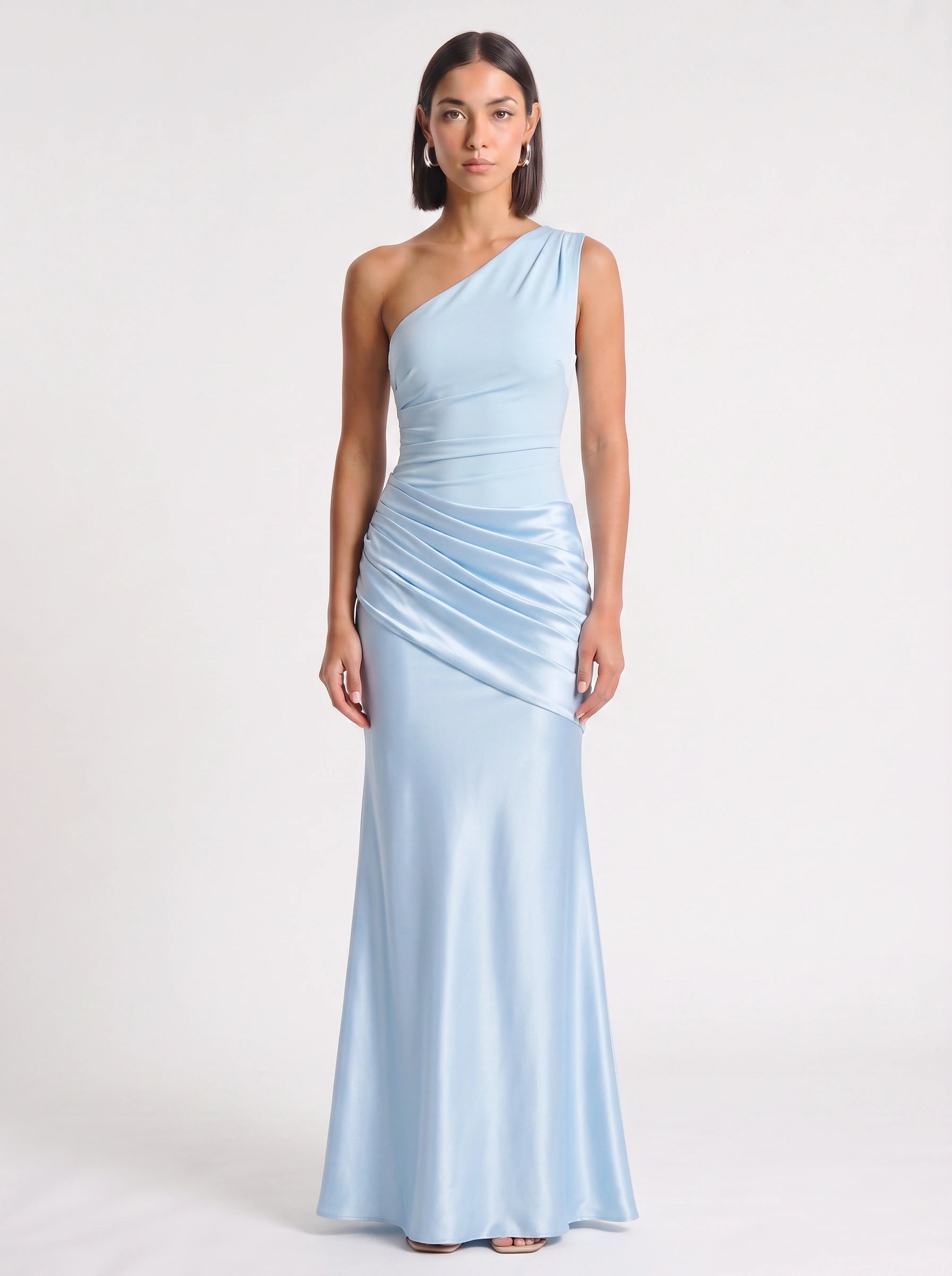 Orissa One-Shoulder Ruched Maxi Dress – Satin Women Wedding Guest Formal Evening Bridesmaid Maxi Dress