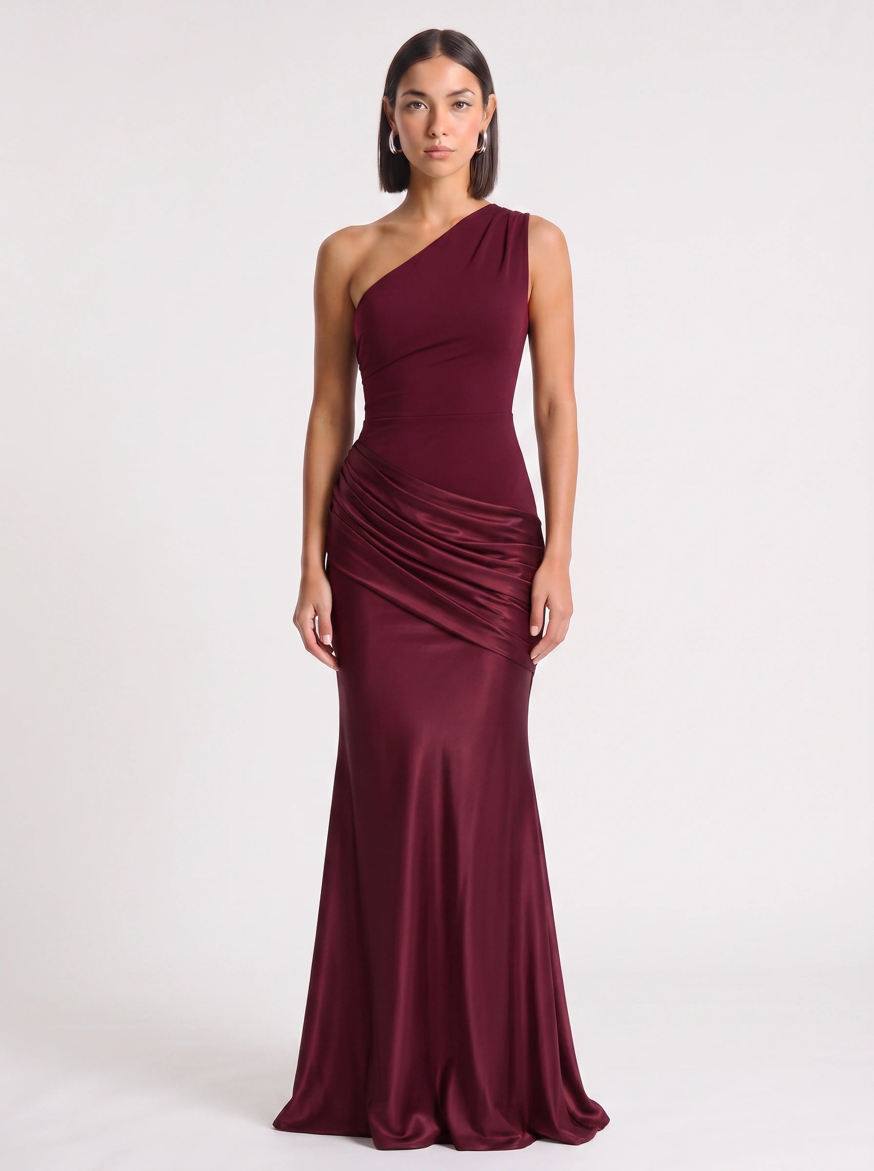 Orissa One-Shoulder Ruched Maxi Dress – Satin Women Wedding Guest Formal Evening Bridesmaid Maxi Dress