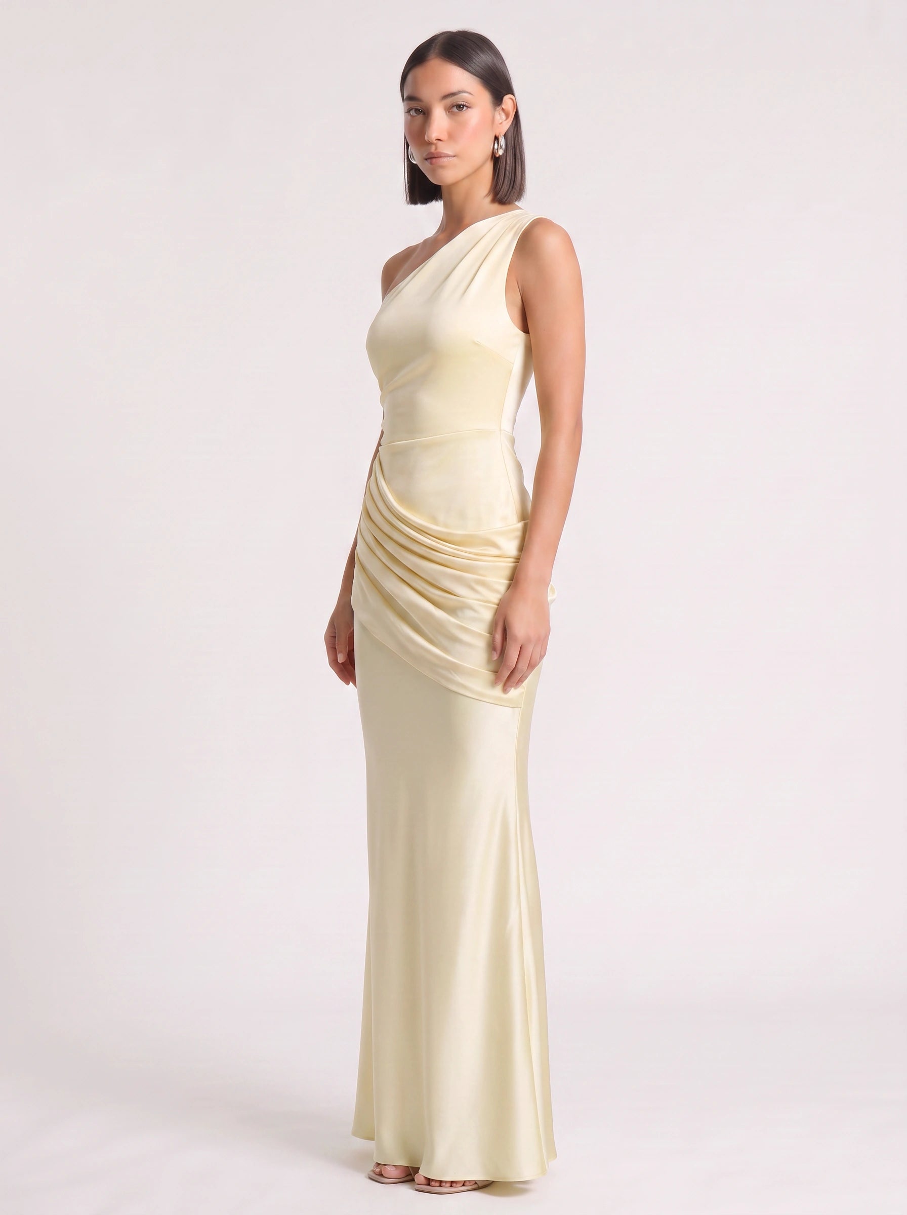 Orissa One-Shoulder Ruched Maxi Dress – Satin Women Wedding Guest Formal Evening Bridesmaid Maxi Dress