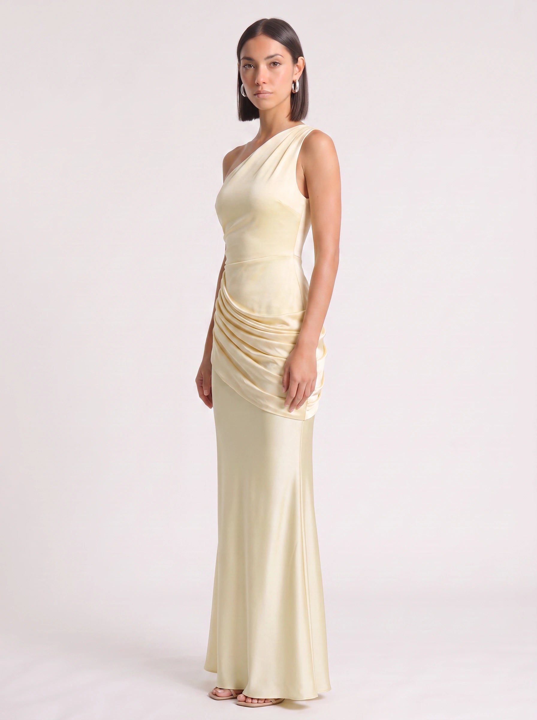Orissa One-Shoulder Ruched Maxi Dress – Satin Women Wedding Guest Formal Evening Bridesmaid Maxi Dress