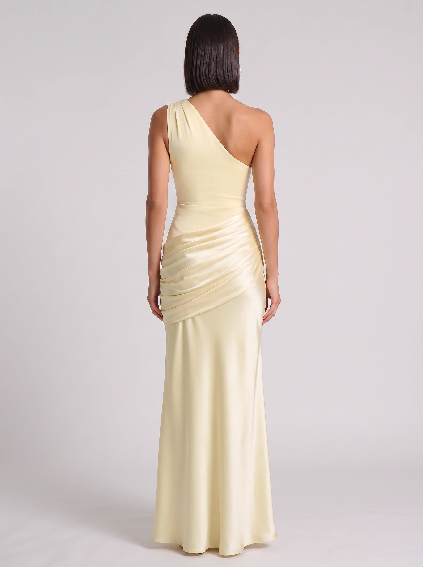 Orissa One-Shoulder Ruched Maxi Dress – Satin Women Wedding Guest Formal Evening Bridesmaid Maxi Dress