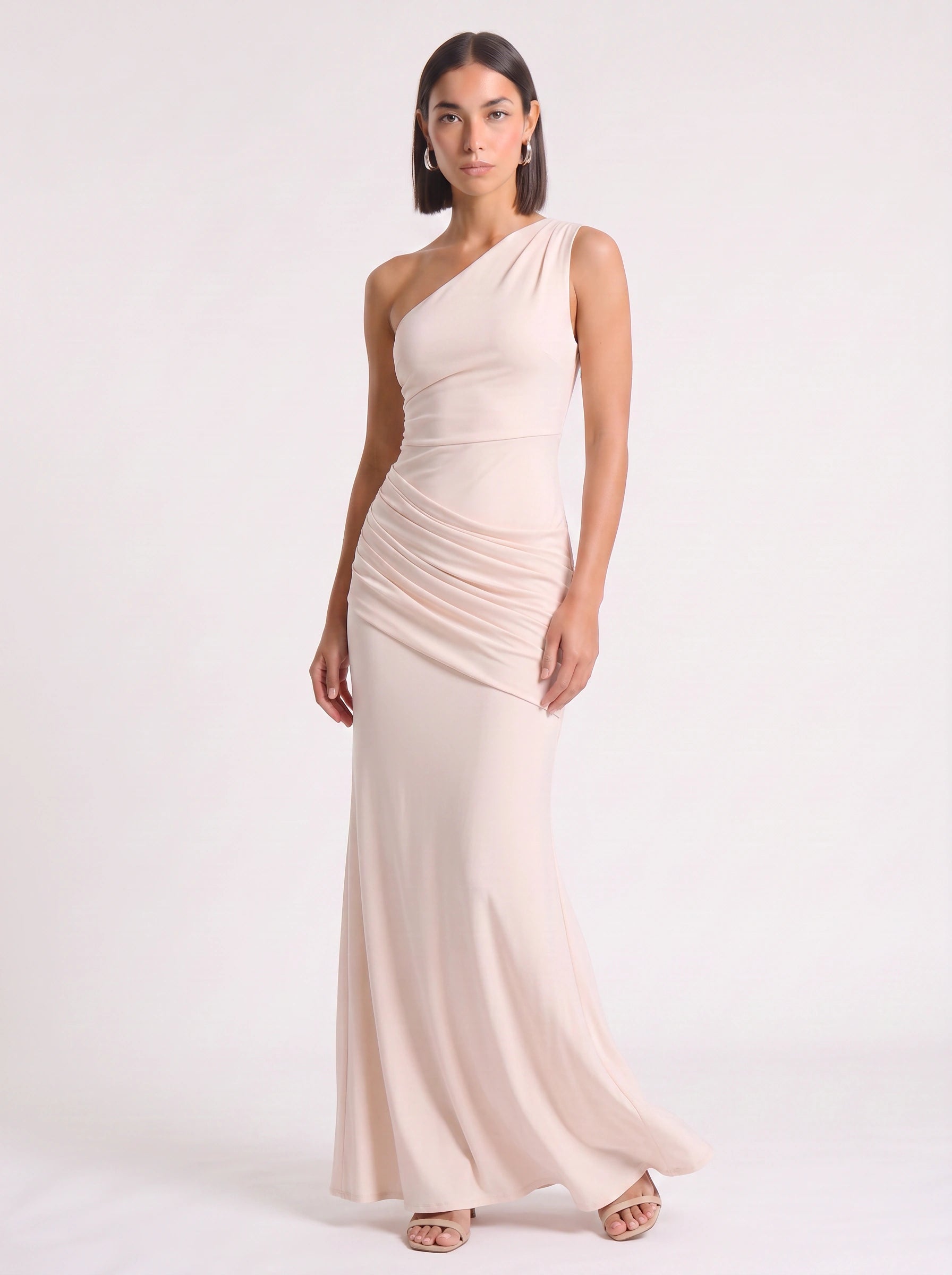 Orissa One-Shoulder Ruched Maxi Dress – Satin Women Wedding Guest Formal Evening Bridesmaid Maxi Dress