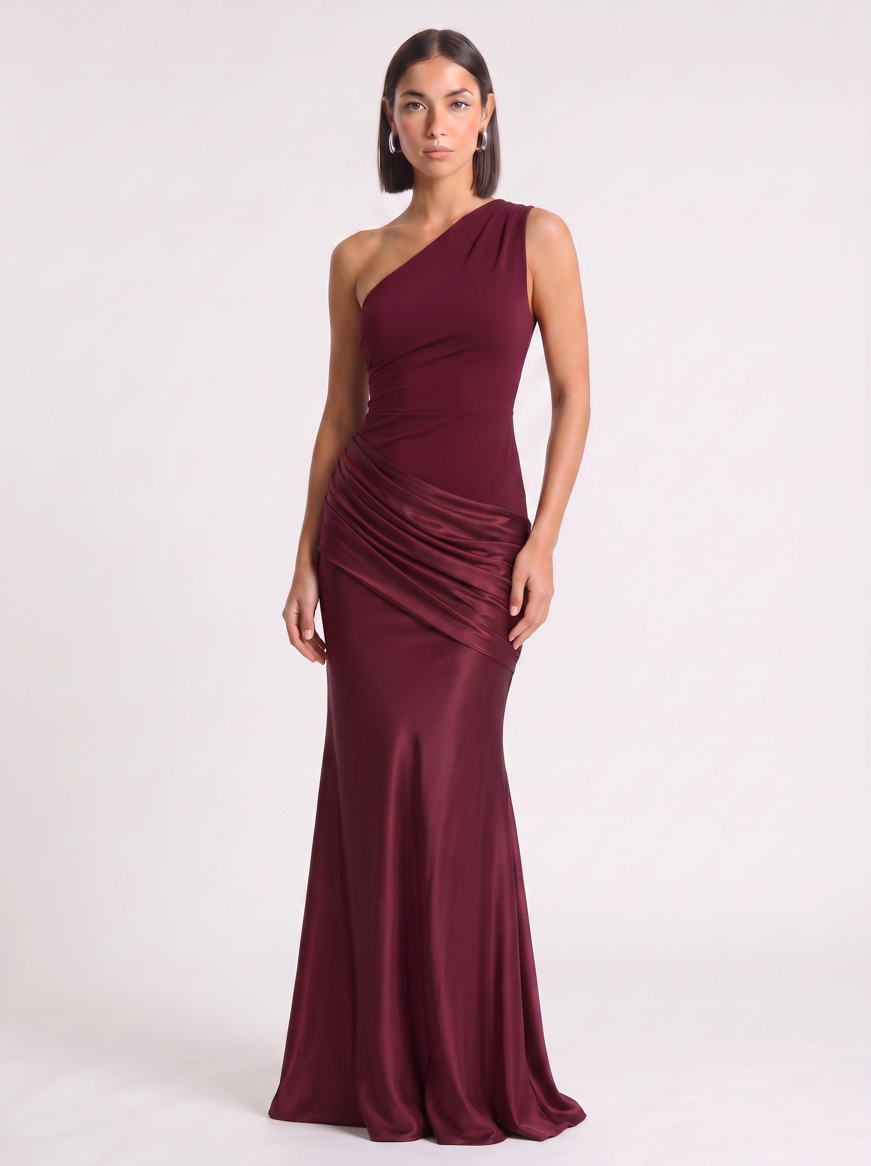 Orissa One-Shoulder Ruched Maxi Dress – Satin Women Wedding Guest Formal Evening Bridesmaid Maxi Dress