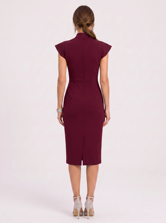 Arcella Bow-Tie Midi Dress – Women Formal Office Wedding Guest Cap Sleeve Pencil Midi Dress