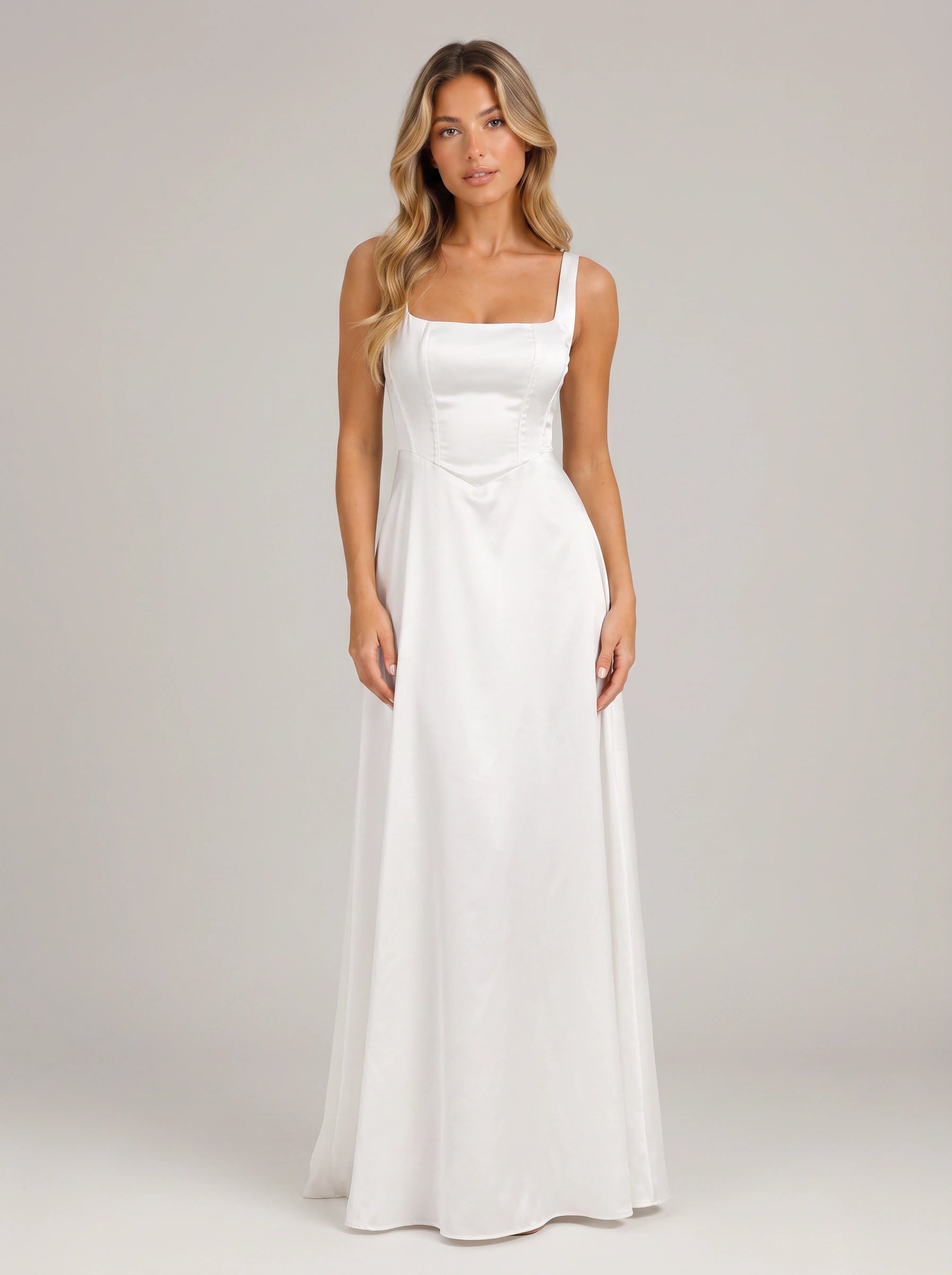 Linosia Corset Bodice Maxi Dress – Square Neck Formal Women Wedding Guest Cocktail Elegant Evening Maxi Dress