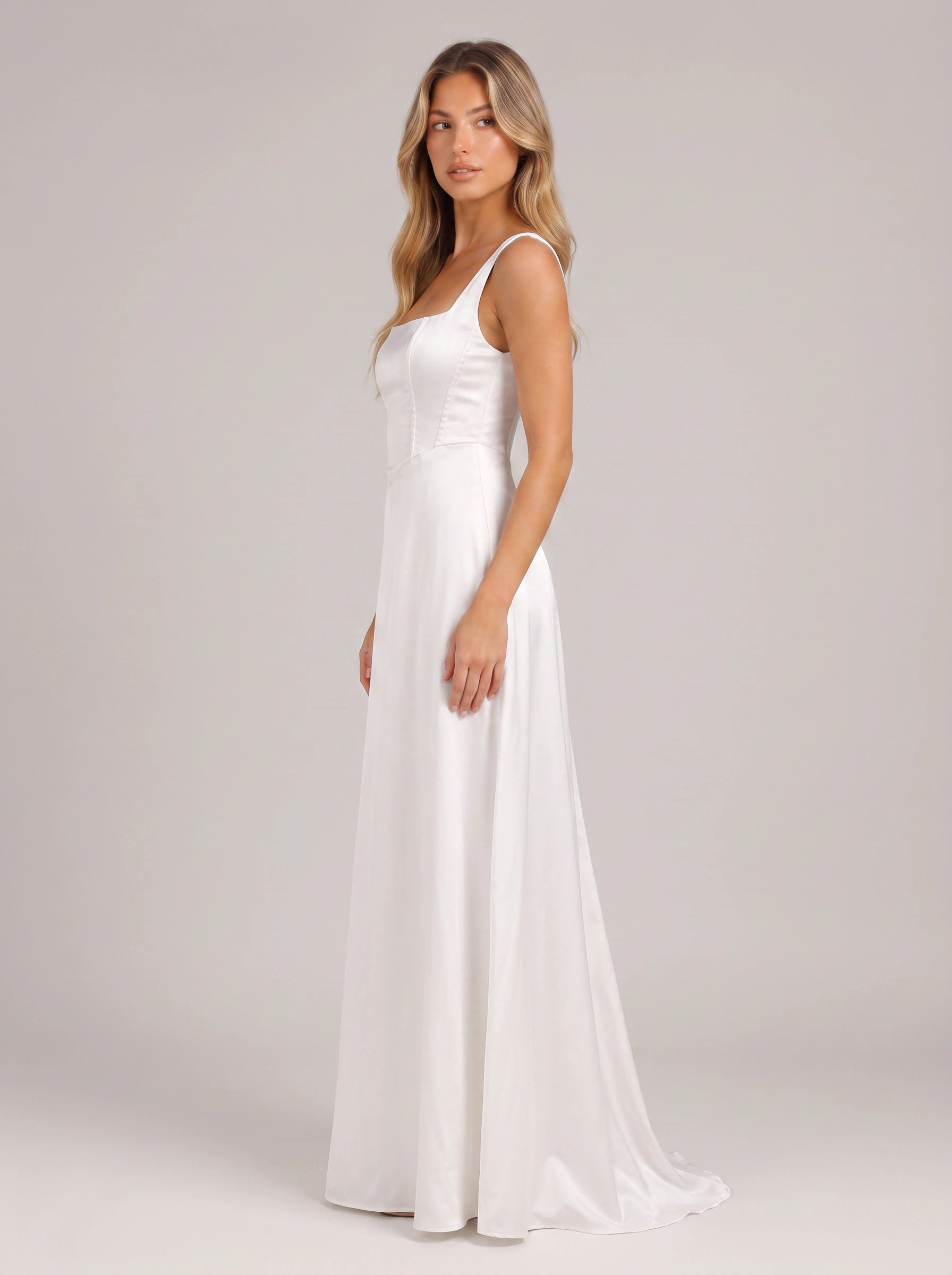 Linosia Corset Bodice Maxi Dress – Square Neck Formal Women Wedding Guest Cocktail Elegant Evening Maxi Dress