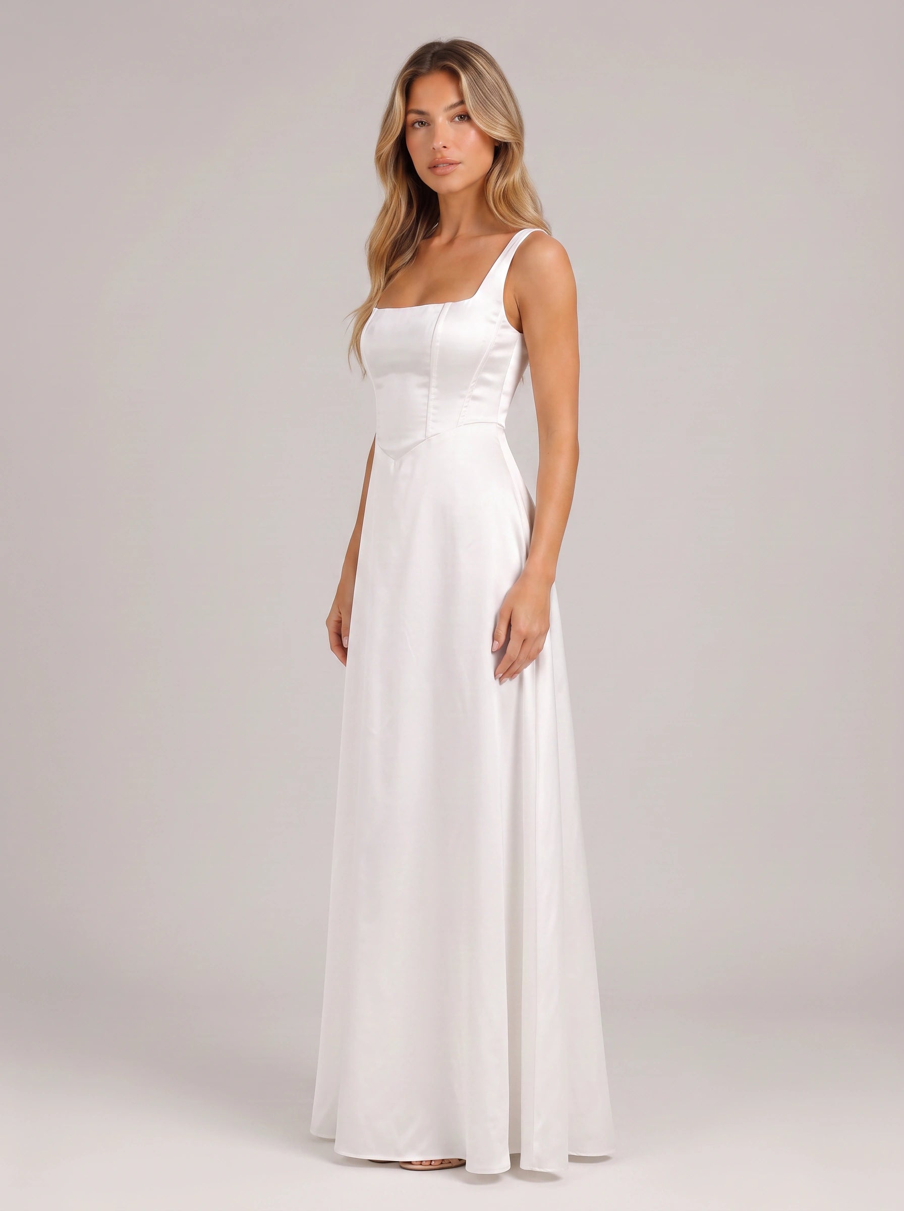 Linosia Corset Bodice Maxi Dress – Square Neck Formal Women Wedding Guest Cocktail Elegant Evening Maxi Dress