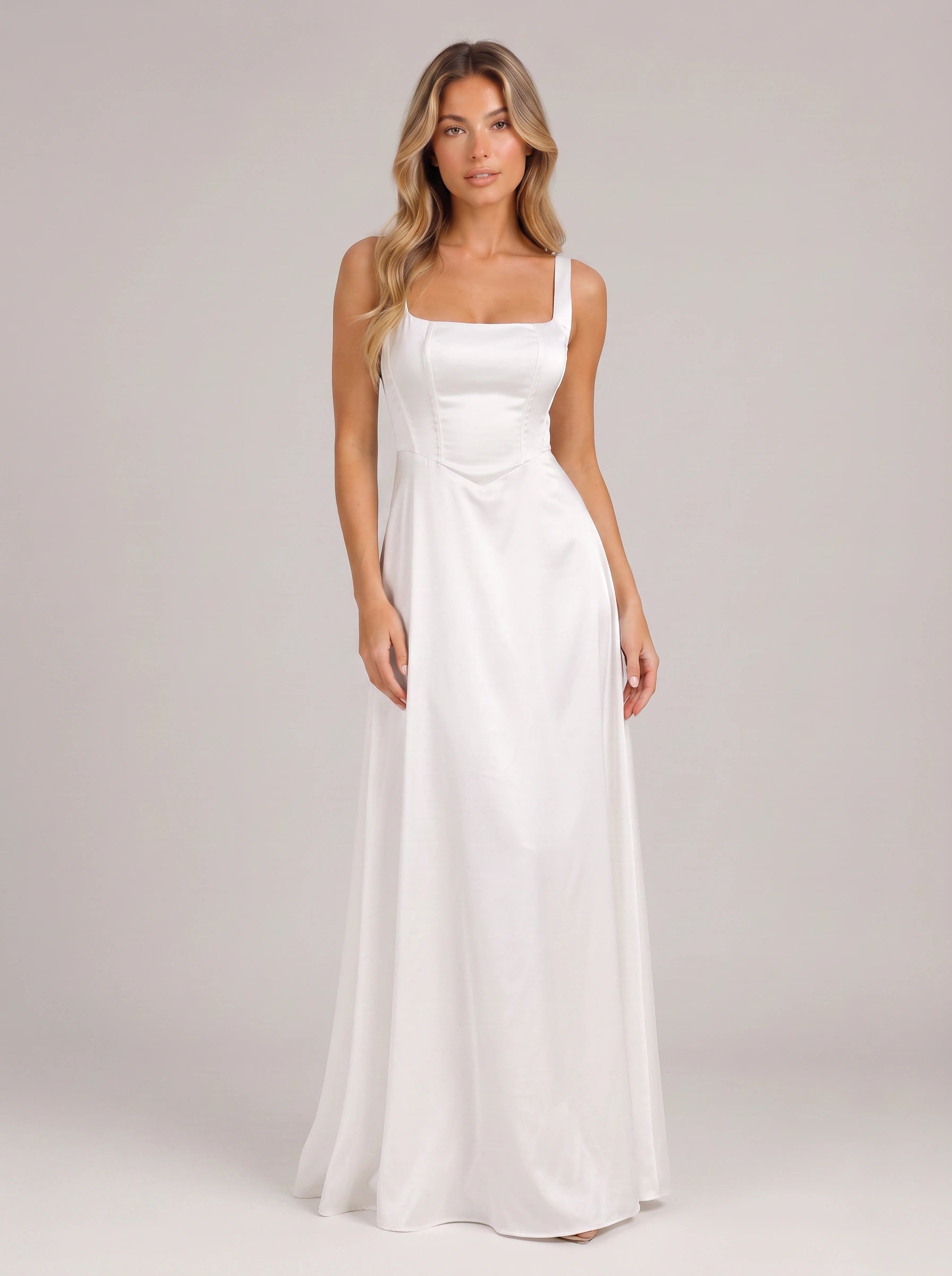 Linosia Corset Bodice Maxi Dress – Square Neck Formal Women Wedding Guest Cocktail Elegant Evening Maxi Dress