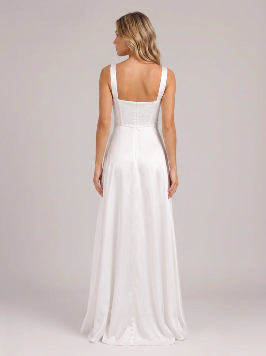 Linosia Corset Bodice Maxi Dress – Square Neck Formal Women Wedding Guest Cocktail Elegant Evening Maxi Dress