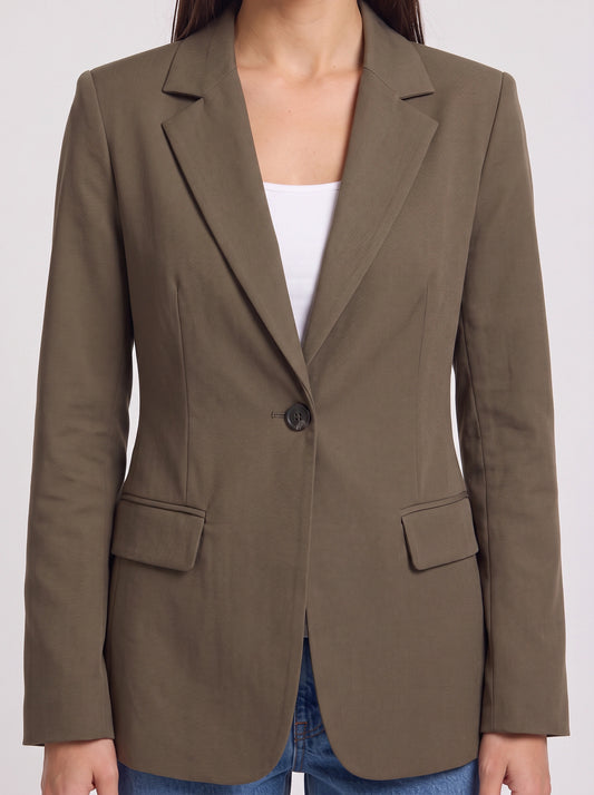 Sabrio Single-Button Tailored Blazer – Women Olive Green Structured Office Workwear Longline Blazer