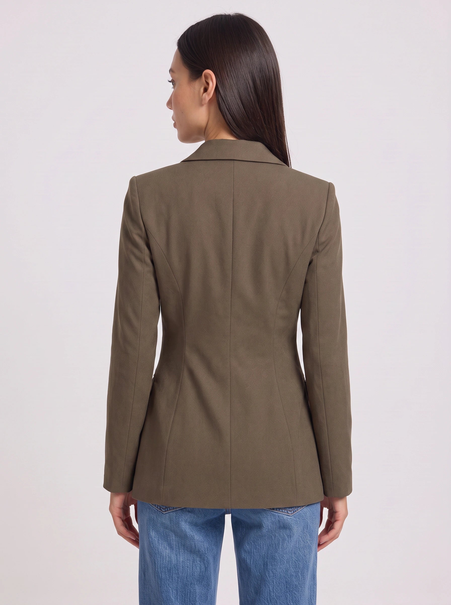 Sabrio Single-Button Tailored Blazer – Women Olive Green Structured Office Workwear Longline Blazer