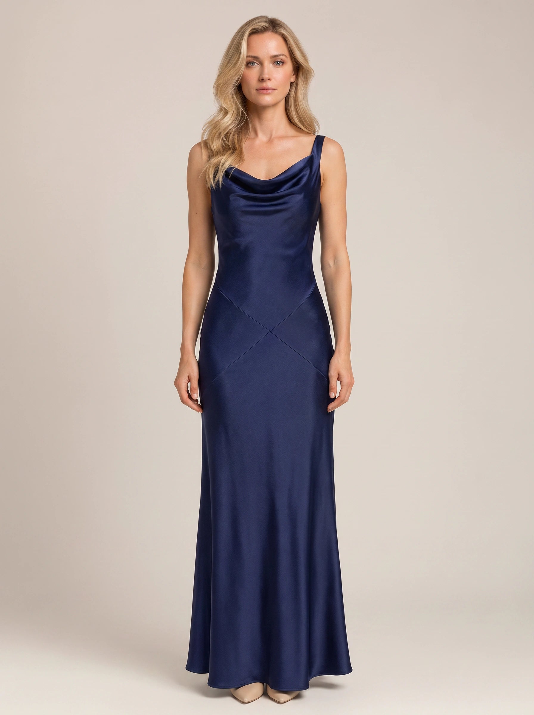Colonna Cowl Neck Satin Maxi Dress – Wedding Guest Formal Women Bridesmaid Mother Bride Evening Maxi Dress