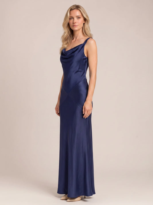 Colonna Cowl Neck Satin Maxi Dress – Wedding Guest Formal Women Bridesmaid Mother Bride Evening Maxi Dress