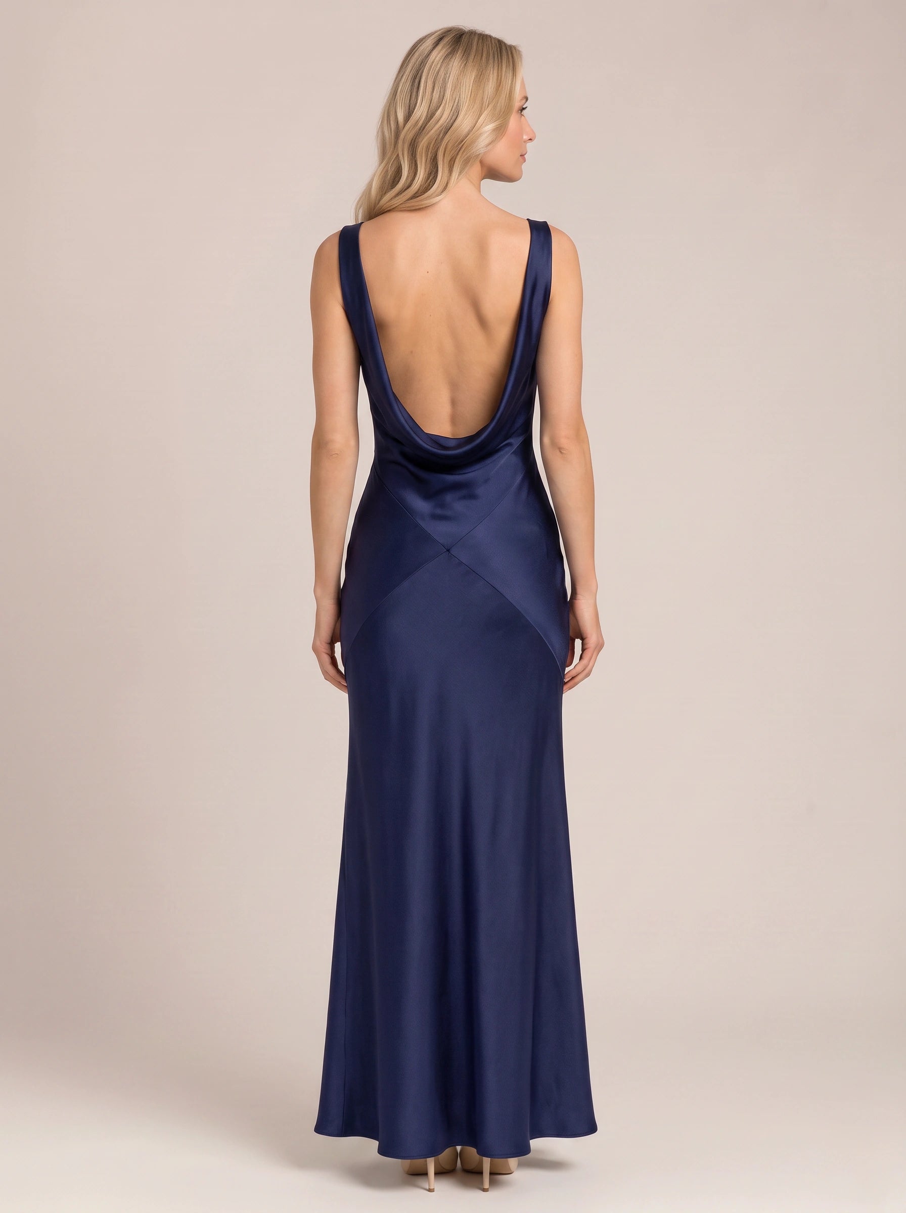 Colonna Cowl Neck Satin Maxi Dress – Wedding Guest Formal Women Bridesmaid Mother Bride Evening Maxi Dress
