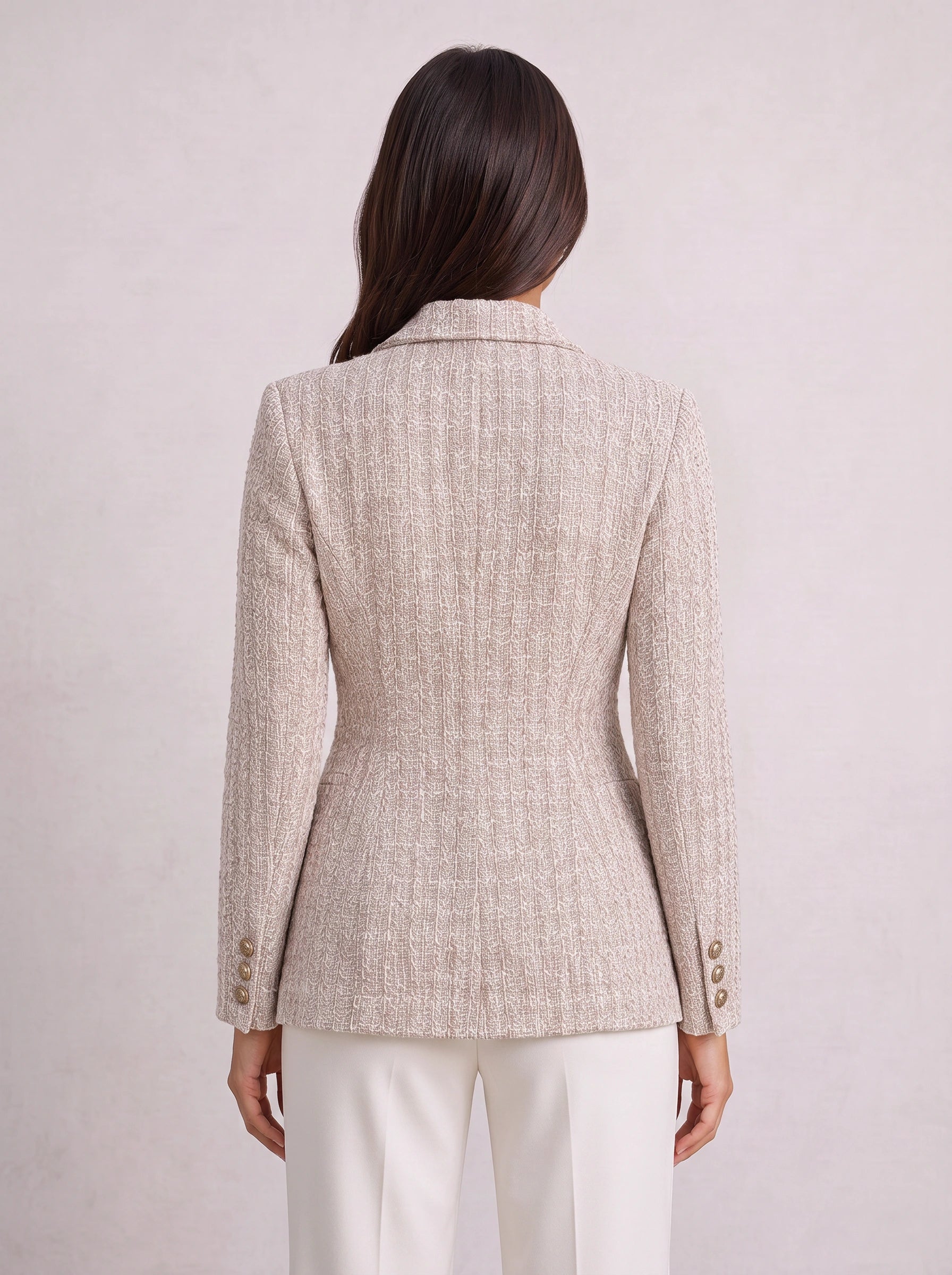 Tessina Double-Breasted Tweed Blazer – Women Tailored Blazer Jacket Office Workwear Formal Longline Blazer
