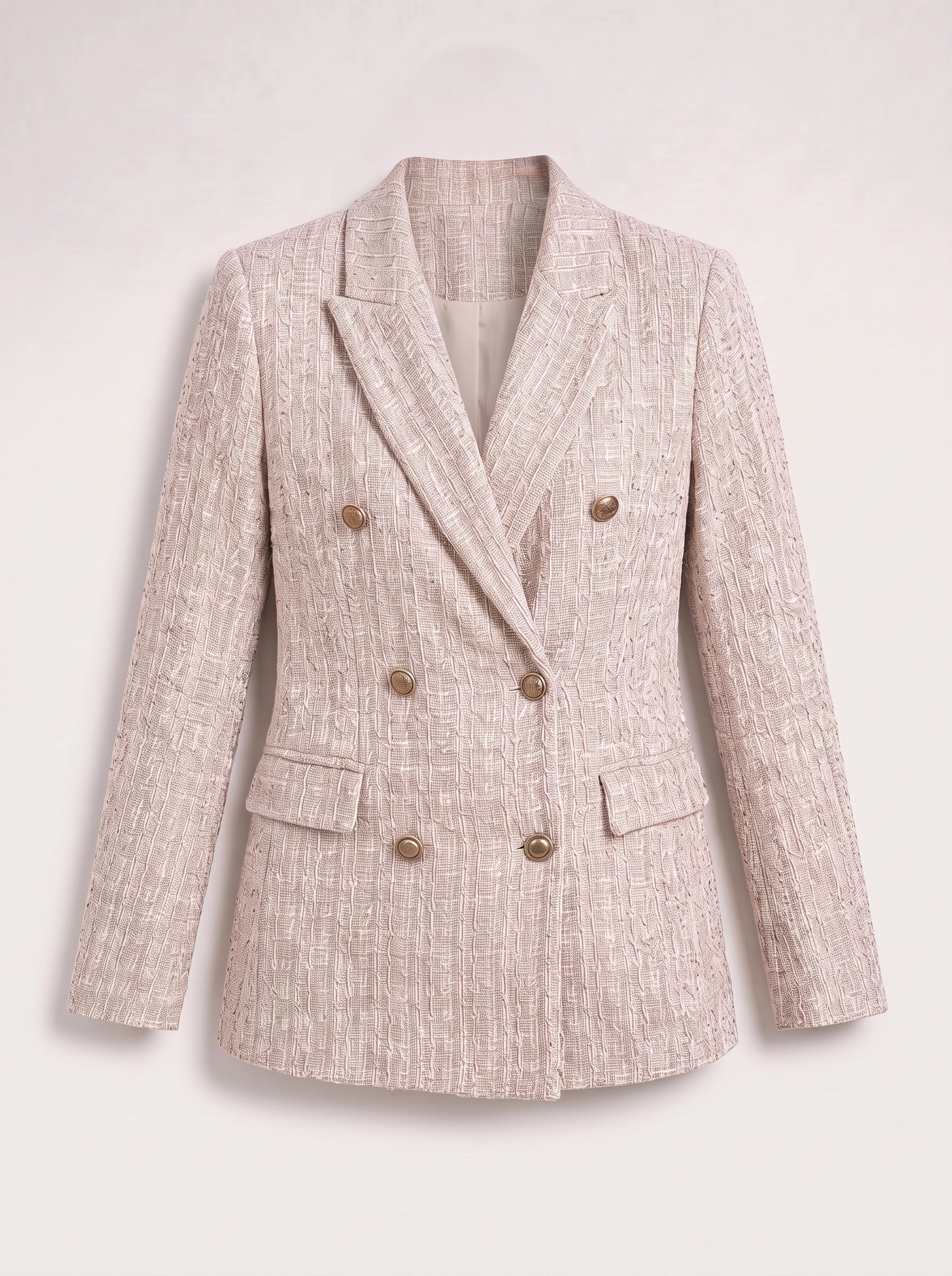 Tessina Double-Breasted Tweed Blazer – Women Tailored Blazer Jacket Office Workwear Formal Longline Blazer