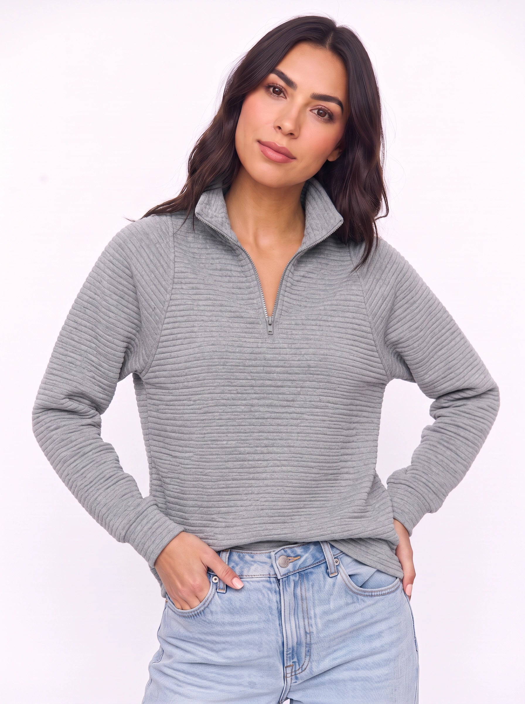 Ridgemont Half-Zip Pullover Sweater – Women Casual Ribbed Knit Zip Neck Jumper Loungewear Oversized Top