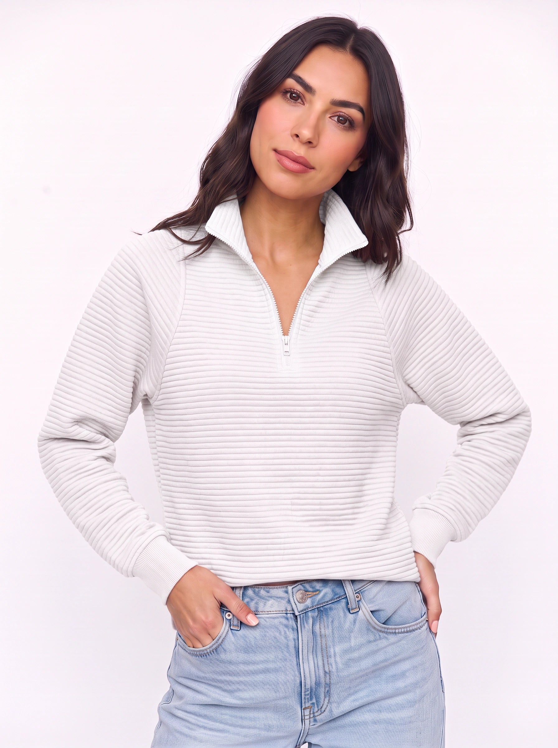 Ridgemont Half-Zip Pullover Sweater – Women Casual Ribbed Knit Zip Neck Jumper Loungewear Oversized Top