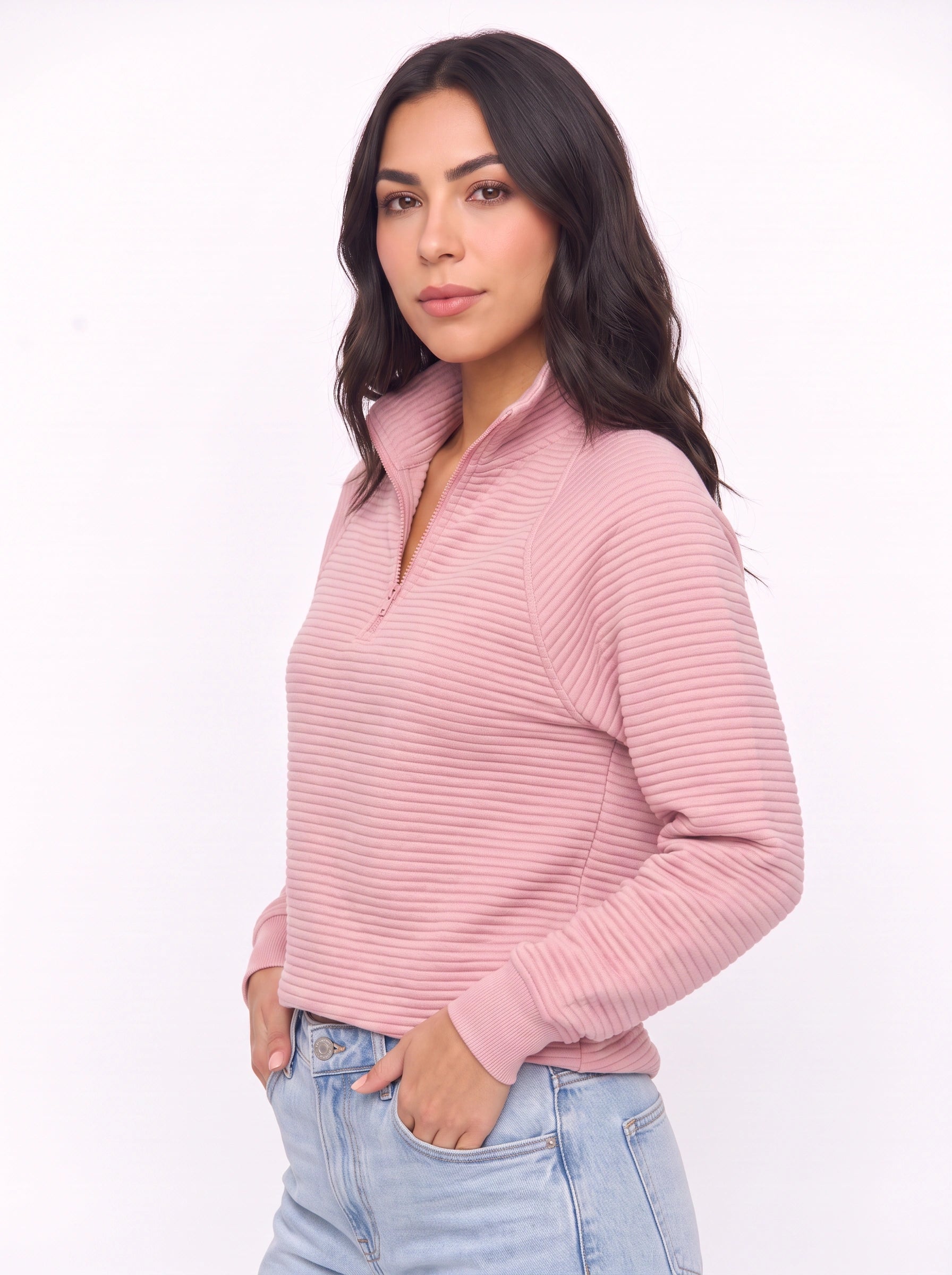 Ridgemont Half-Zip Pullover Sweater – Women Casual Ribbed Knit Zip Neck Jumper Loungewear Oversized Top