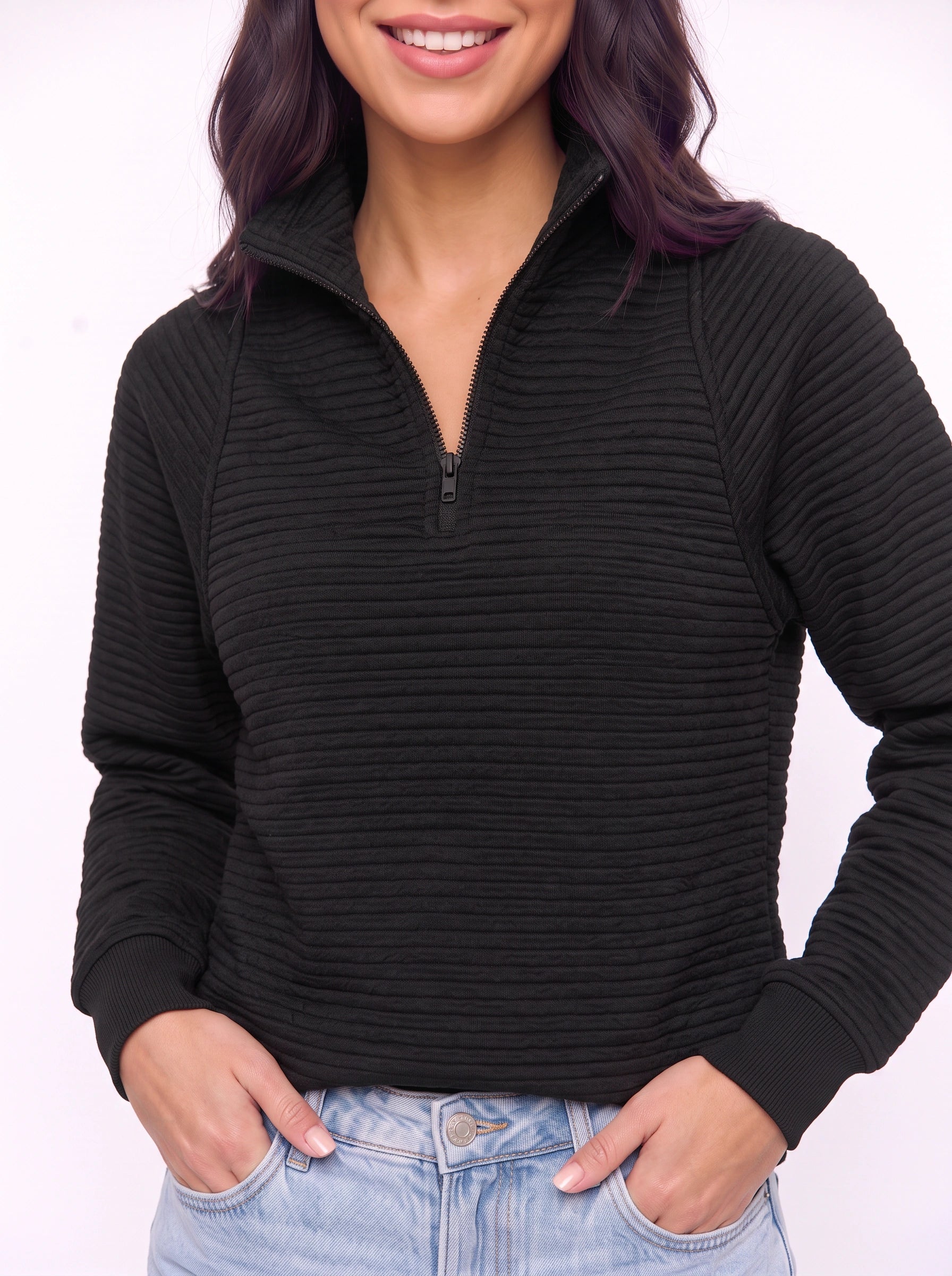 Ridgemont Half-Zip Pullover Sweater – Women Casual Ribbed Knit Zip Neck Jumper Loungewear Oversized Top