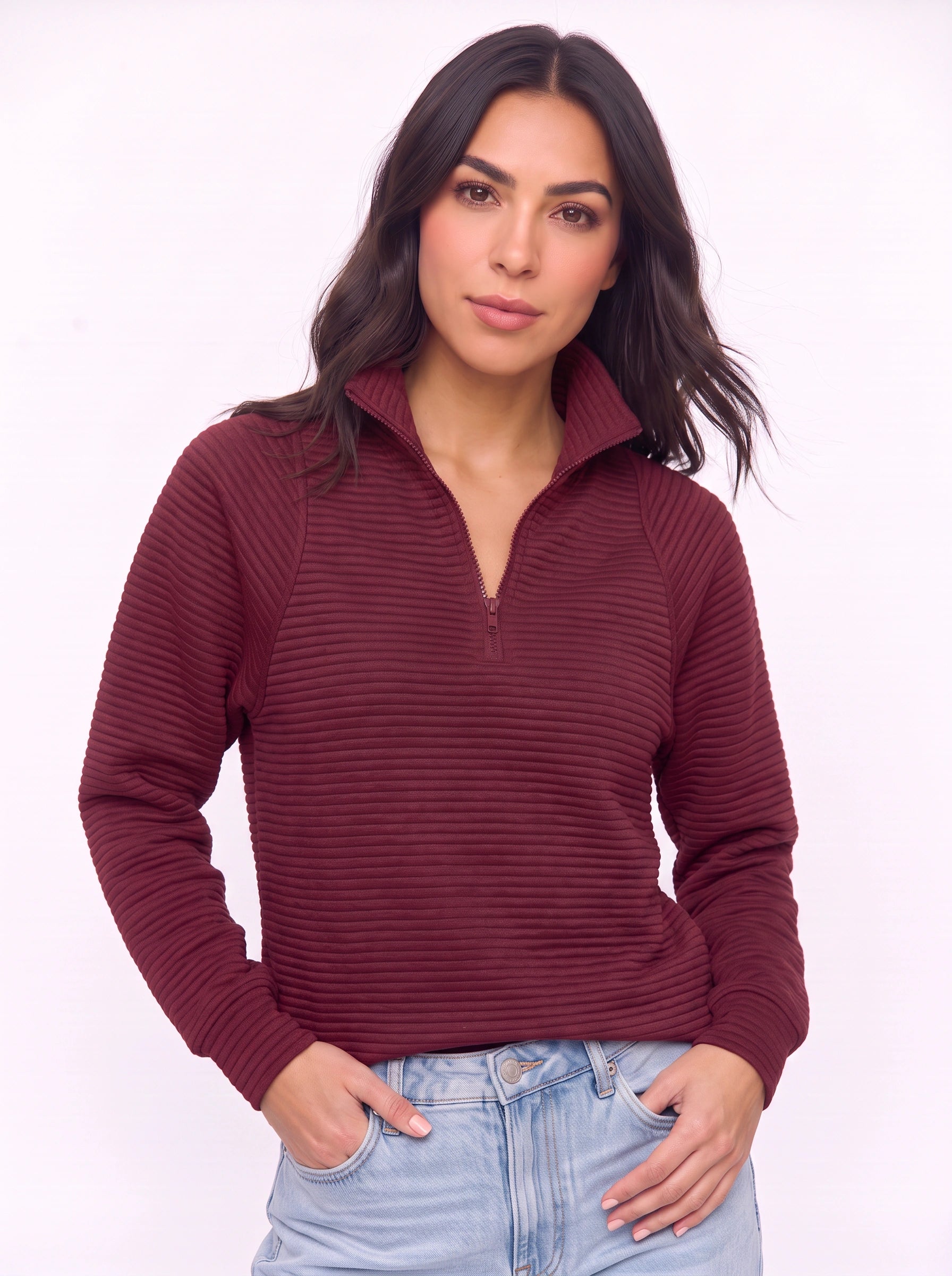 Ridgemont Half-Zip Pullover Sweater – Women Casual Ribbed Knit Zip Neck Jumper Loungewear Oversized Top