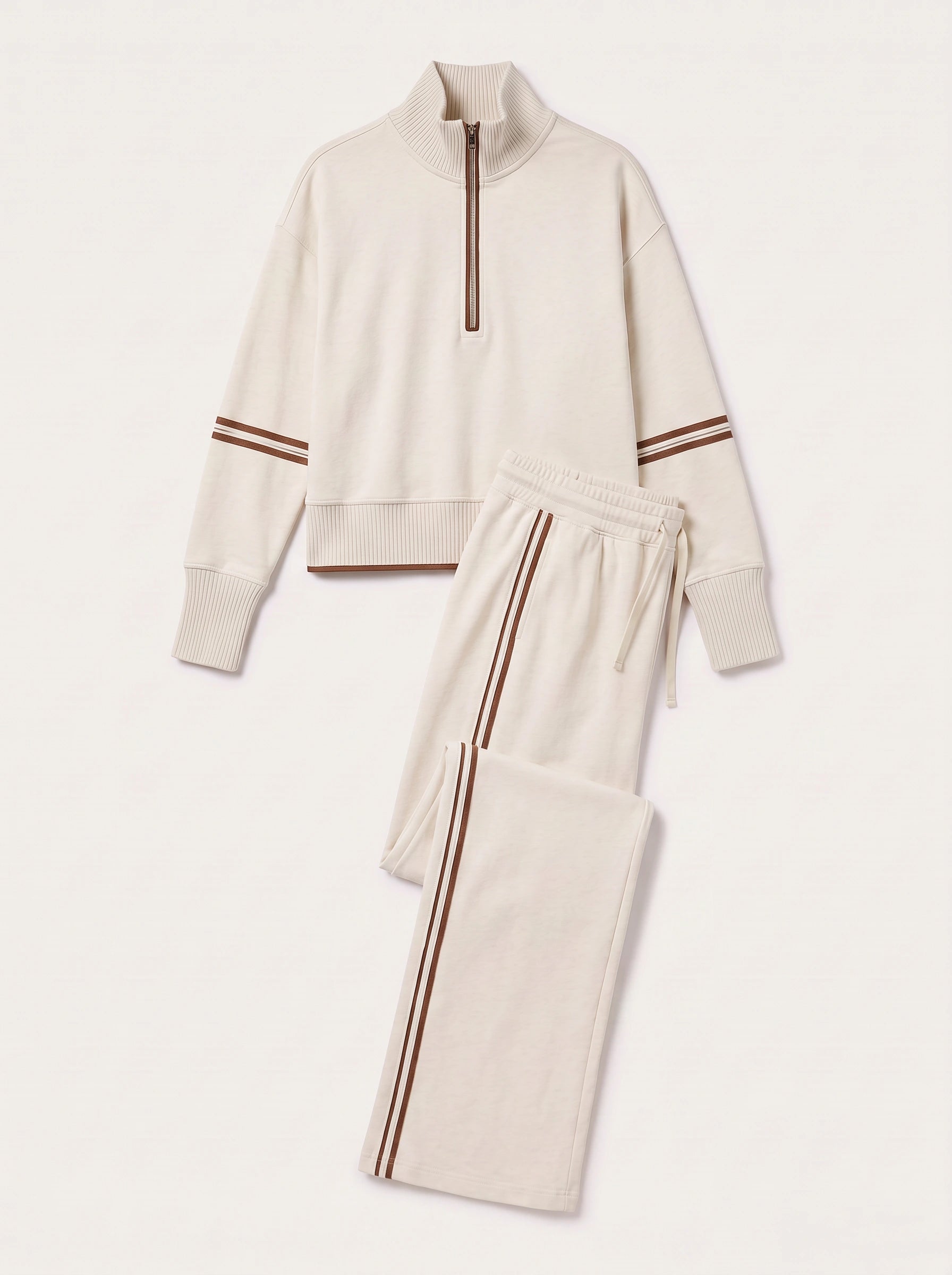 Cortana Half-Zip Knit Lounge Set – Wide-Leg Tracksuit Women Casual Loungewear Stripe Trim Two-Piece Set