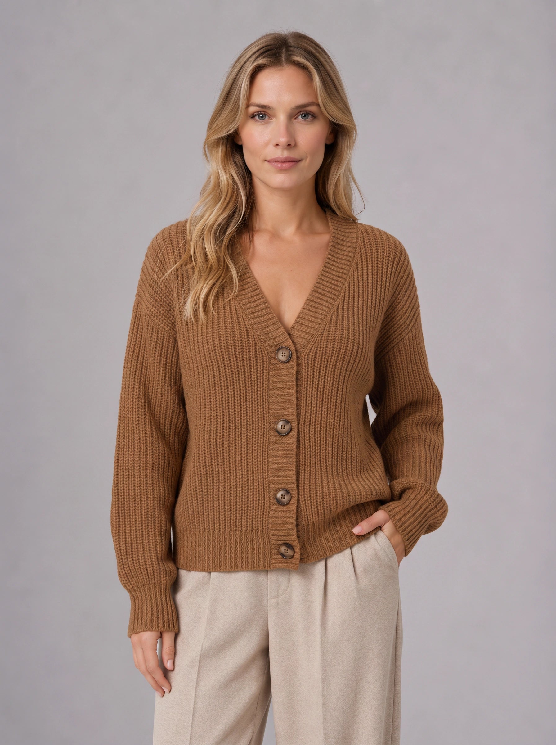 Brumosa Chunky Knit Button Cardigan – Ribbed V-Neck Women Oversized Summer Cardigan Sweater Cozy Lounge