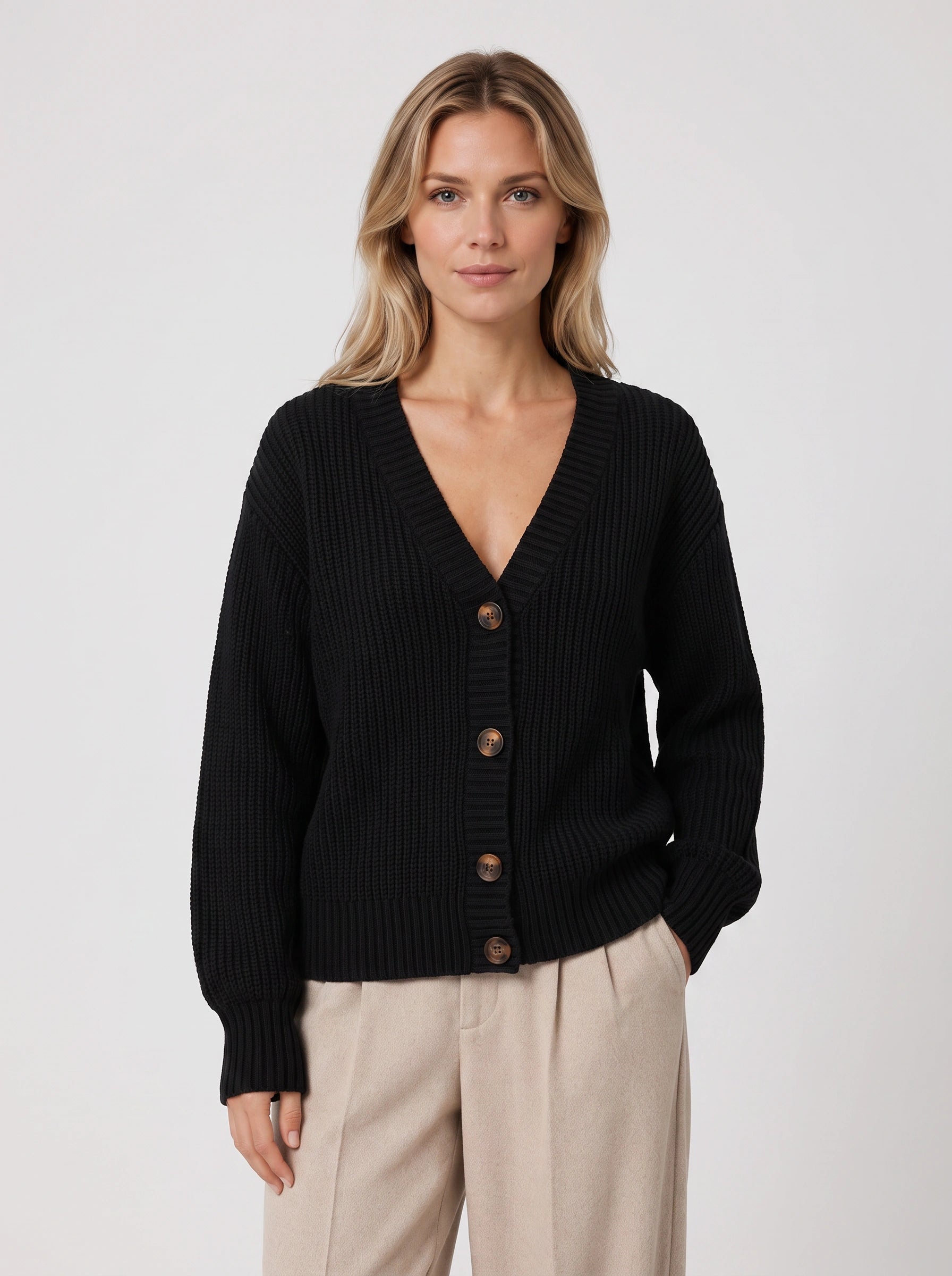Brumosa Chunky Knit Button Cardigan – Ribbed V-Neck Women Oversized Summer Cardigan Sweater Cozy Lounge
