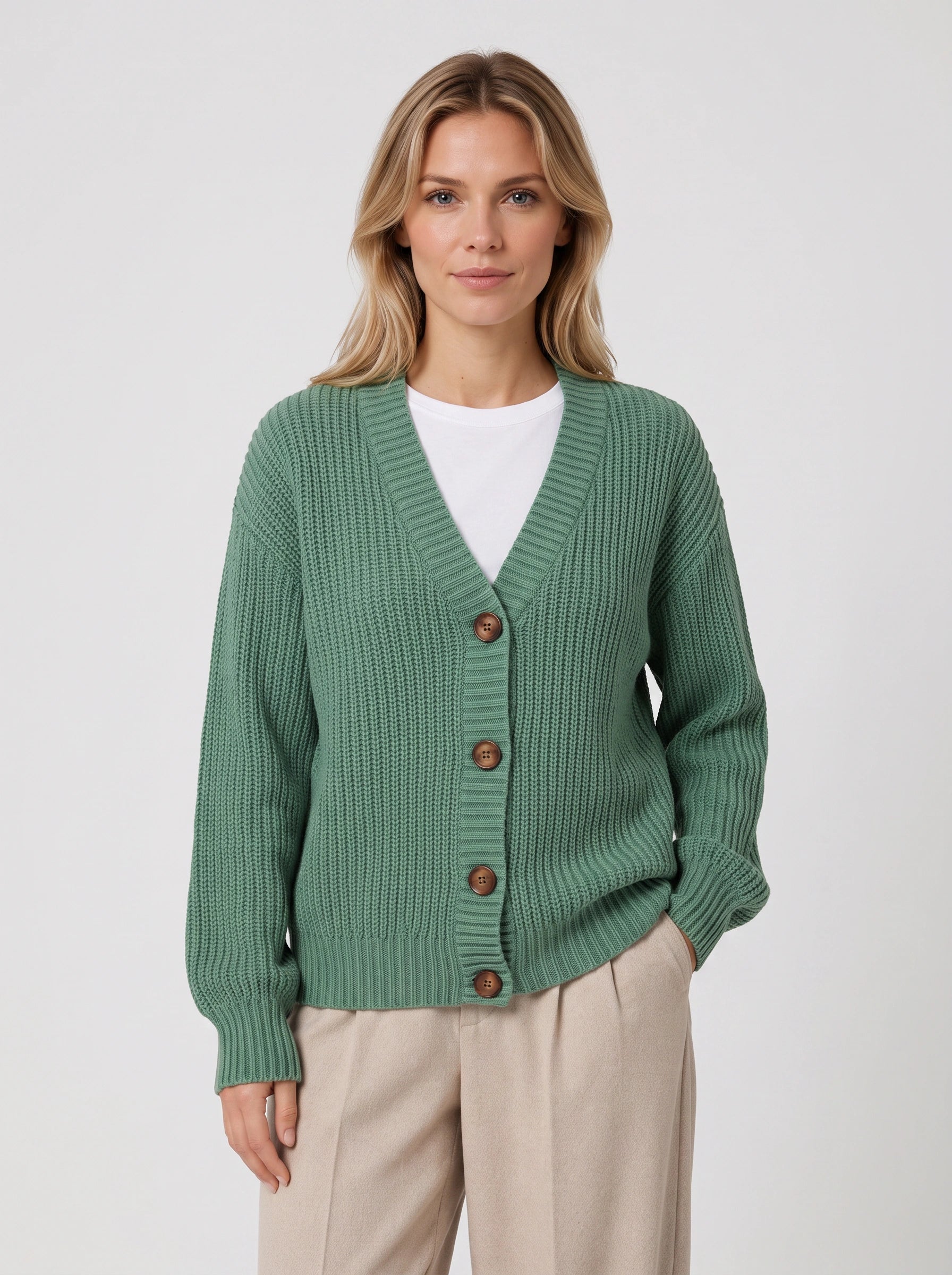 Brumosa Chunky Knit Button Cardigan – Ribbed V-Neck Women Oversized Summer Cardigan Sweater Cozy Lounge