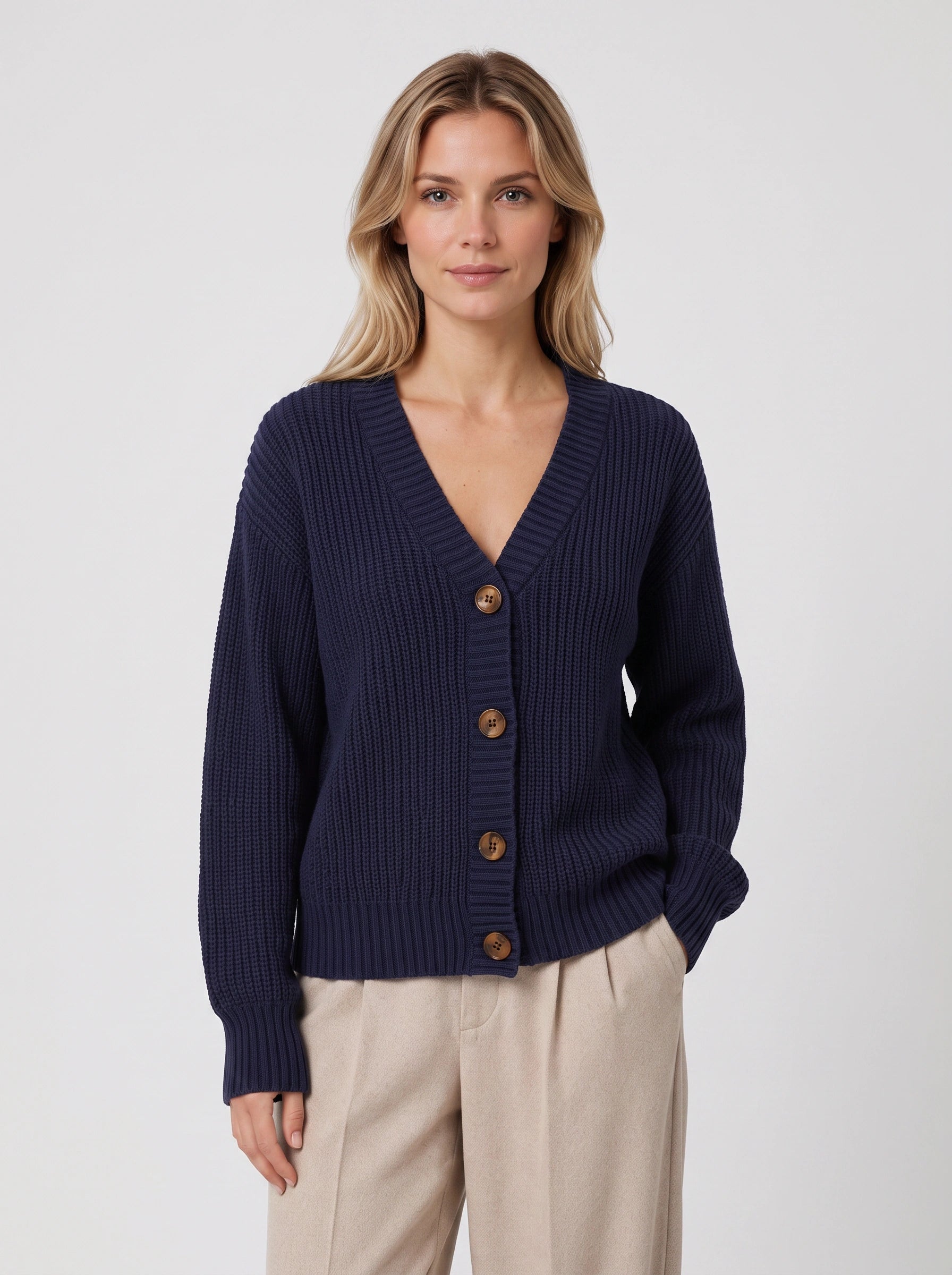 Brumosa Chunky Knit Button Cardigan – Ribbed V-Neck Women Oversized Summer Cardigan Sweater Cozy Lounge