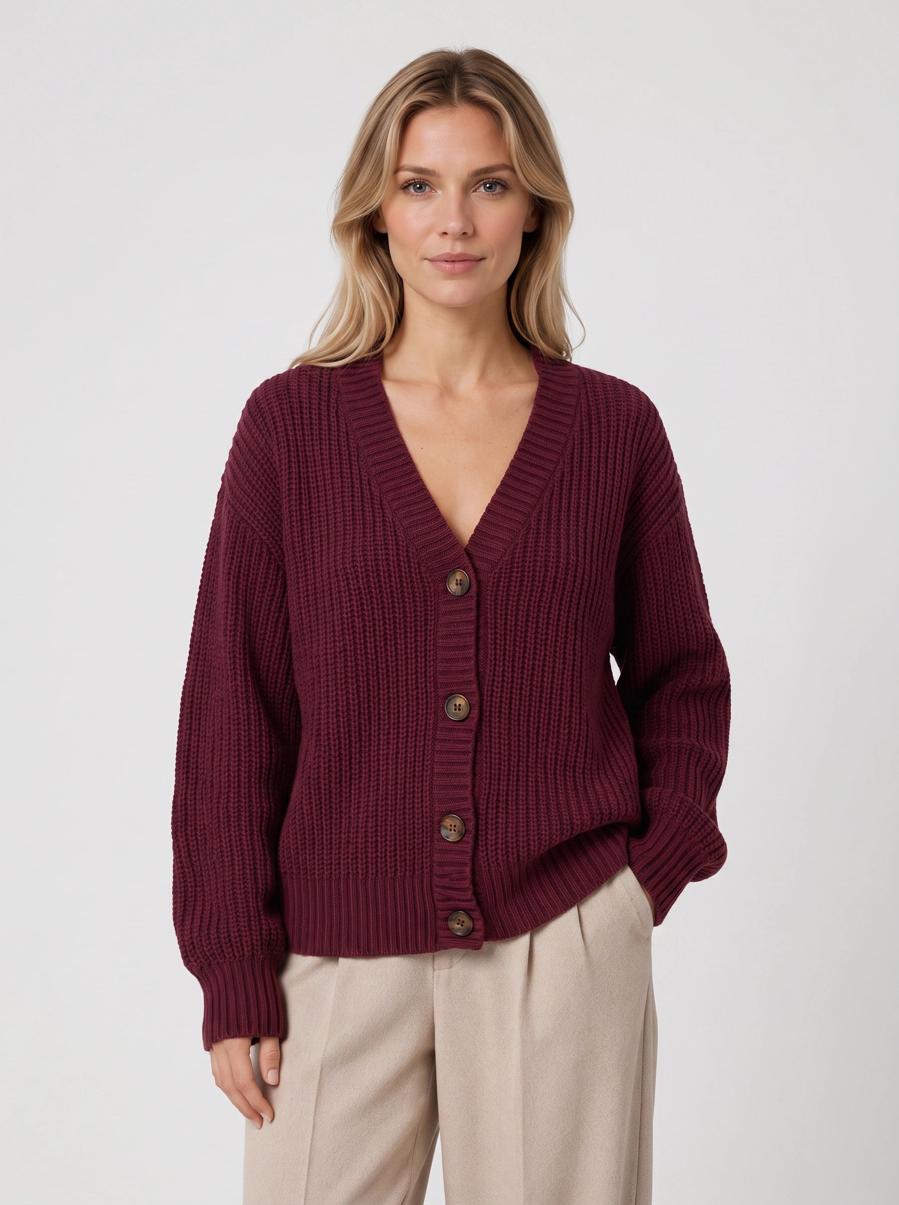 Brumosa Chunky Knit Button Cardigan – Ribbed V-Neck Women Oversized Summer Cardigan Sweater Cozy Lounge